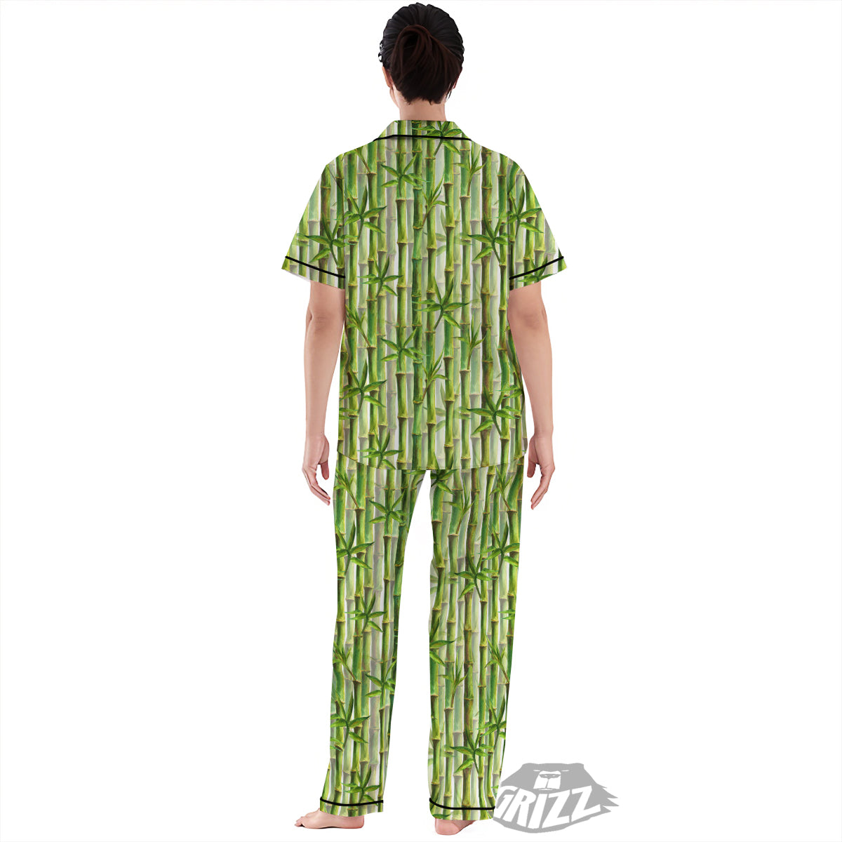 Bamboo Watercolor Print Pattern Women's Pajamas Set-grizzshop