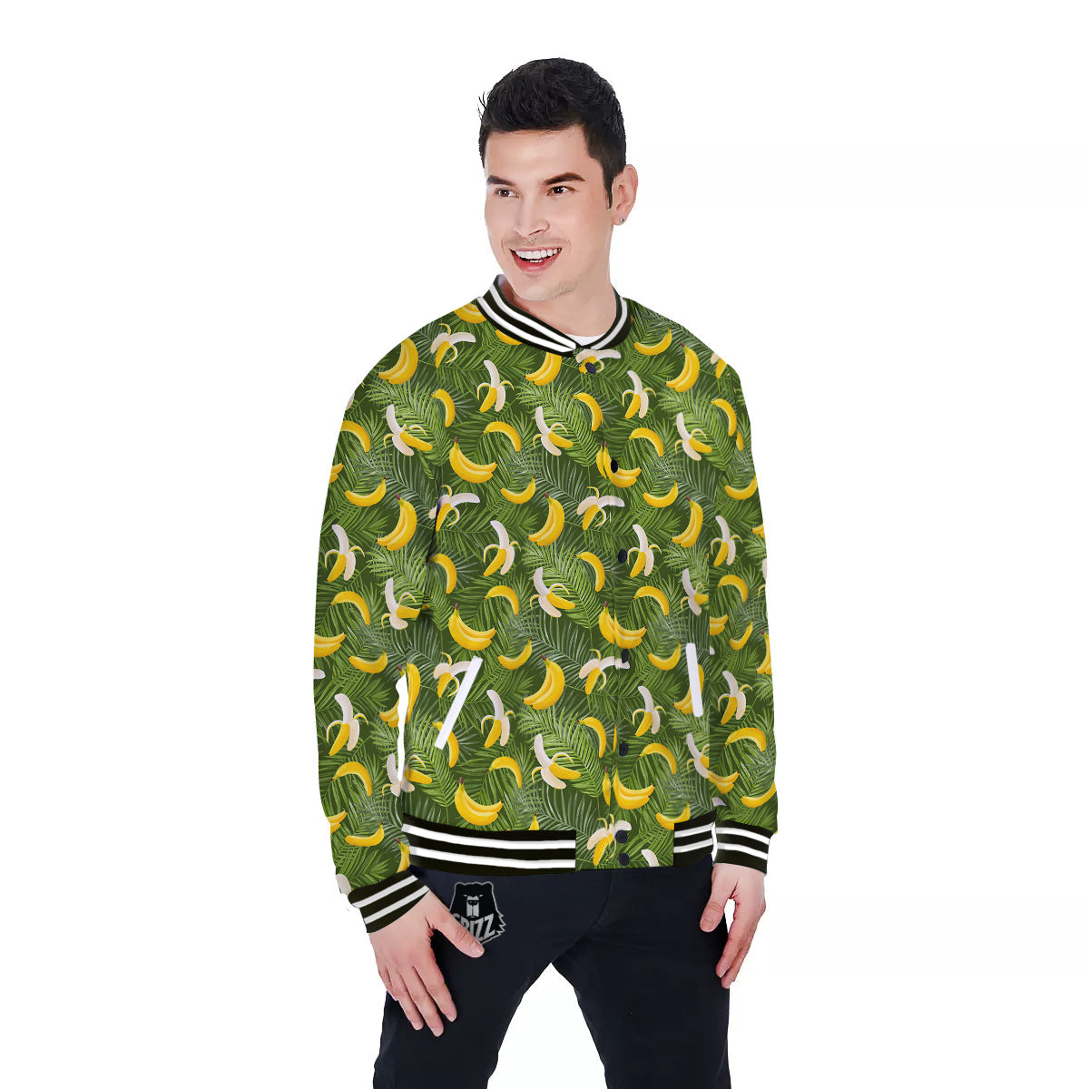 Banana Aloha Print Pattern Baseball Jacket-grizzshop
