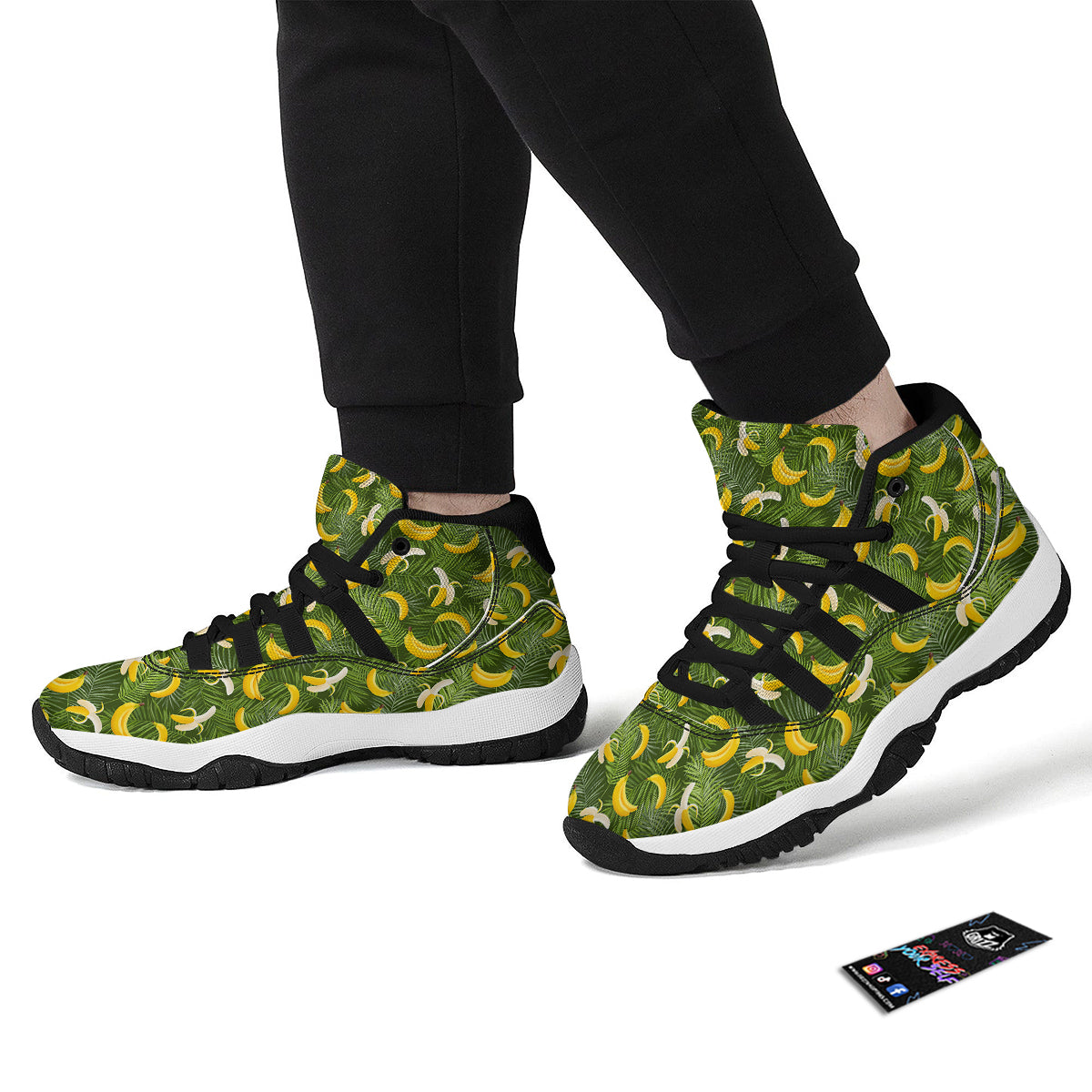 Banana Aloha Print Pattern Black Bball Shoes-grizzshop
