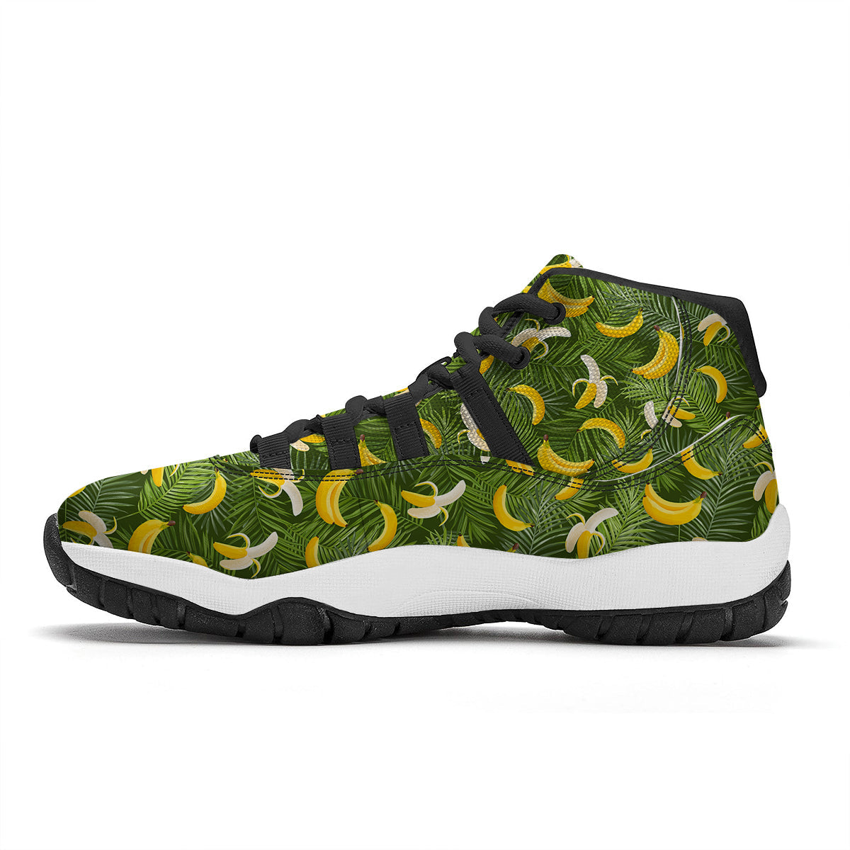 Banana Aloha Print Pattern Black Bball Shoes-grizzshop