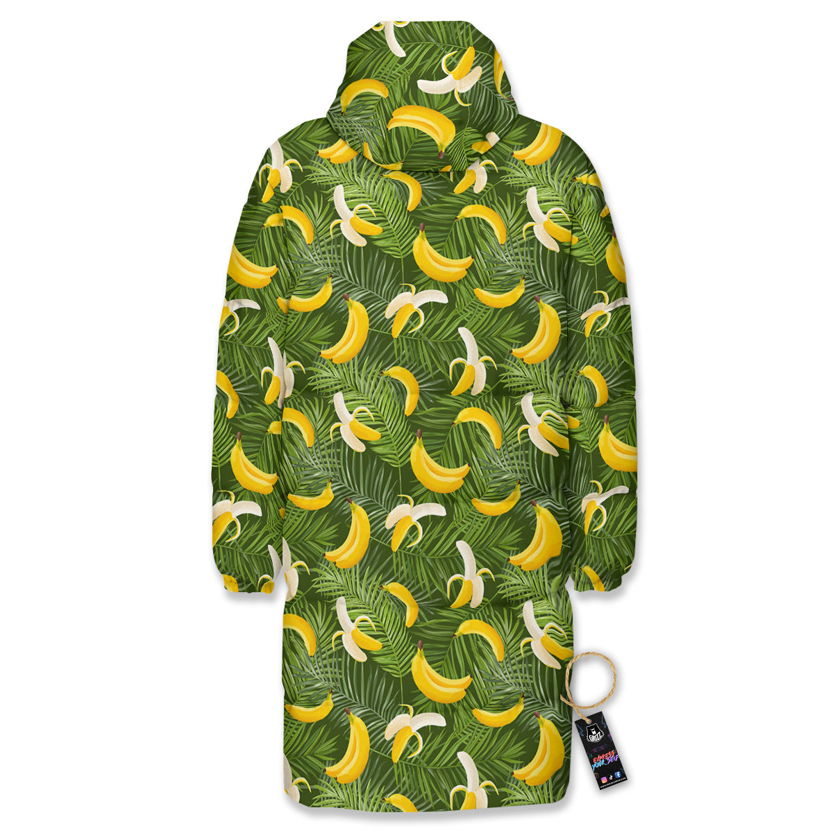 Banana Aloha Print Pattern Long Down Jacket-grizzshop