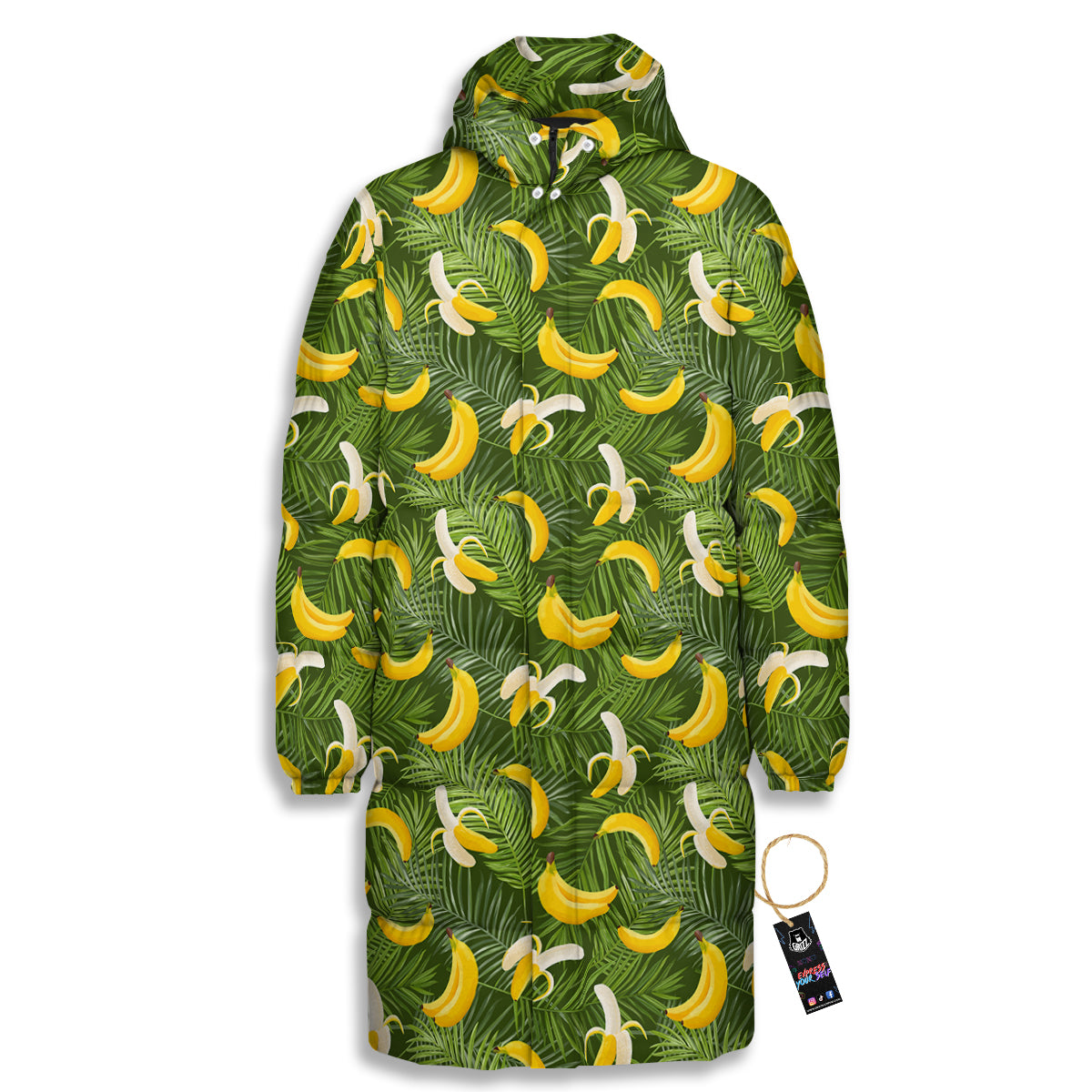 Banana Aloha Print Pattern Long Down Jacket-grizzshop