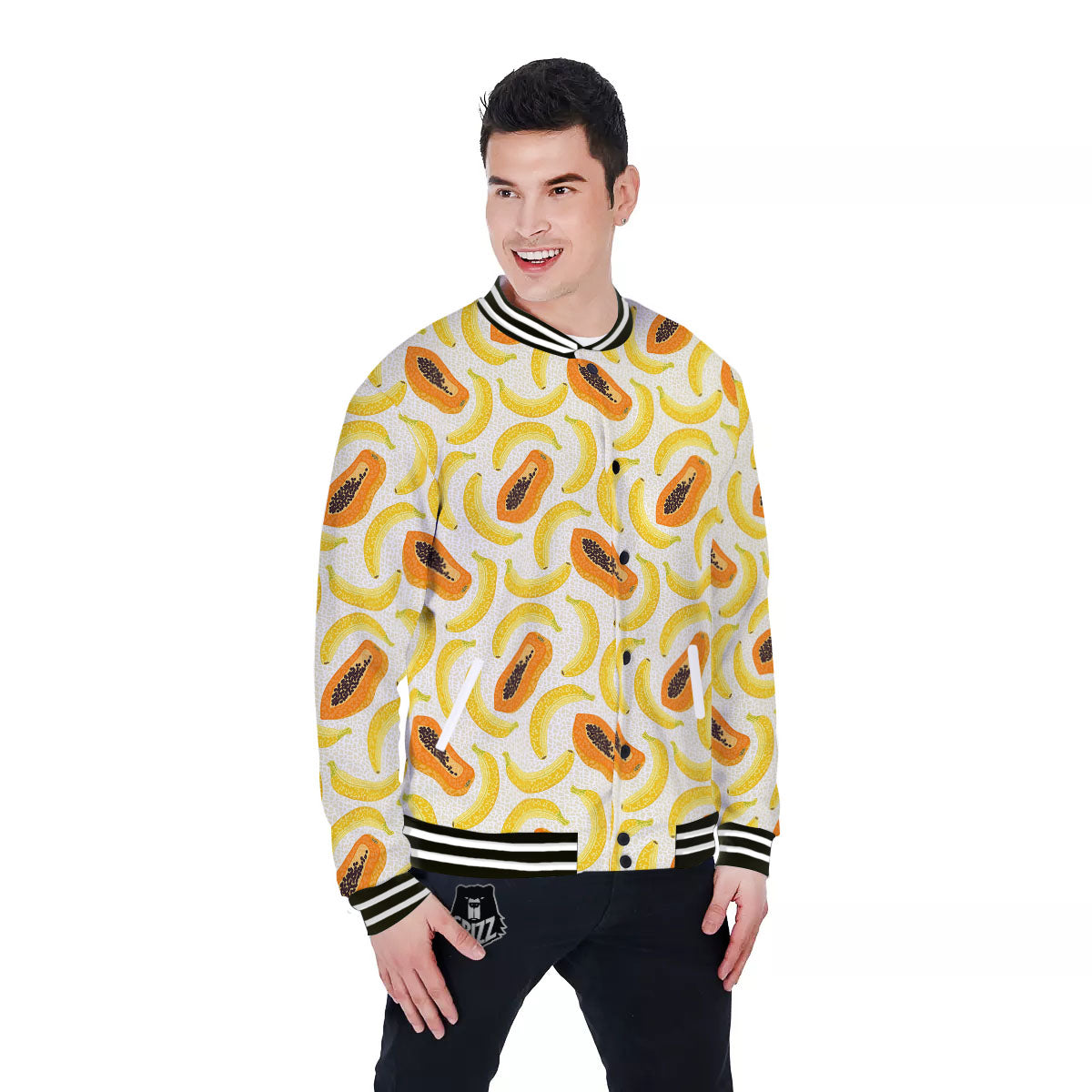 Banana And Papaya Print Pattern Baseball Jacket-grizzshop