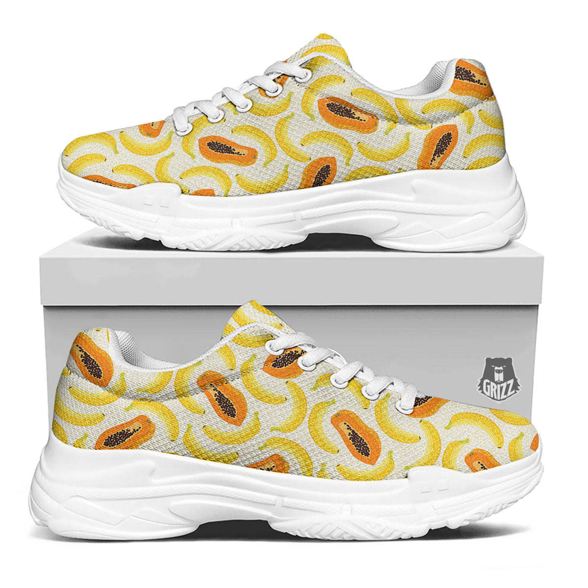 Banana And Papaya Print Pattern White Chunky Shoes-grizzshop