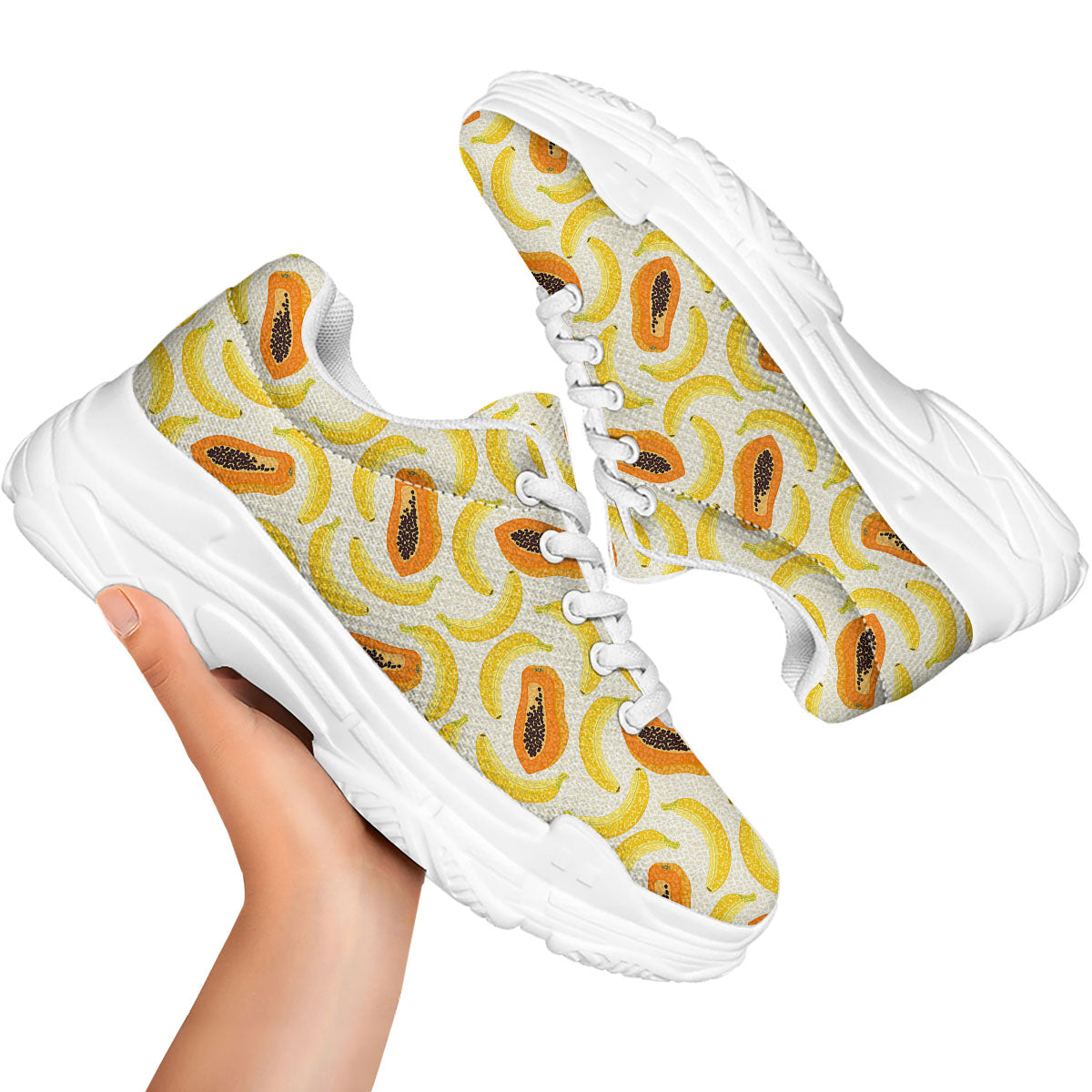 Banana And Papaya Print Pattern White Chunky Shoes-grizzshop