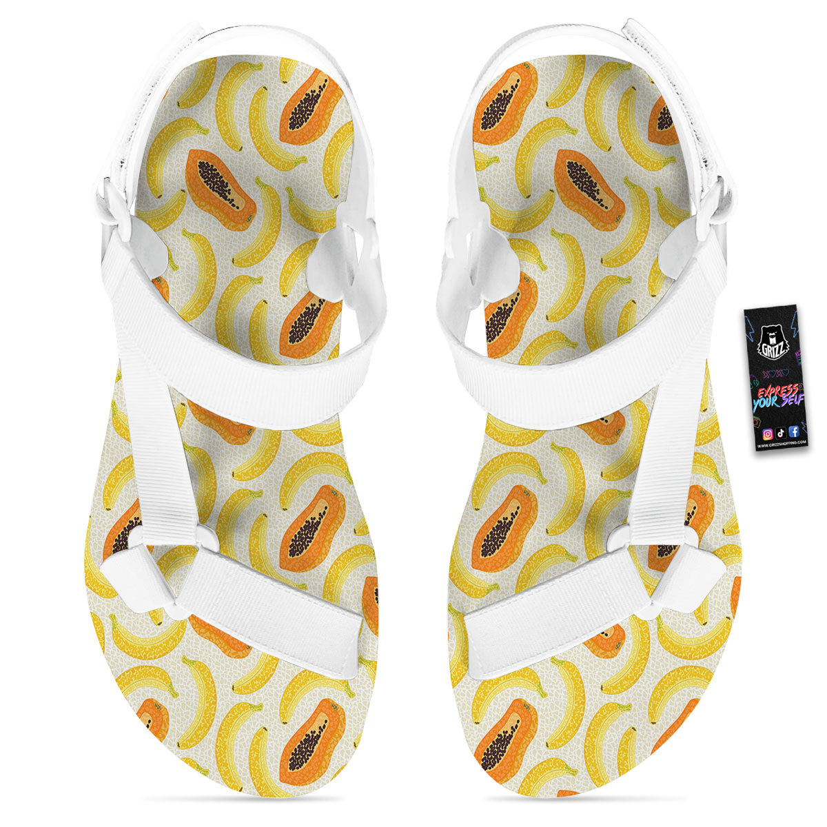 Banana And Papaya Print Pattern White Open Toe Sandals-grizzshop