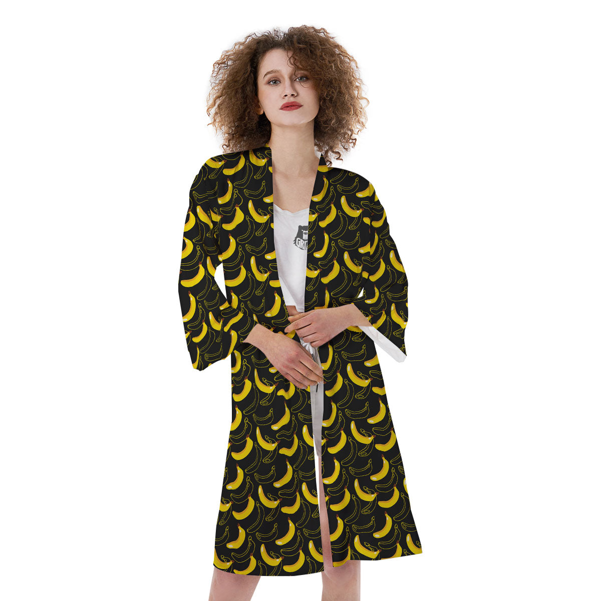 Banana Black Cartoon Print Pattern Kimono-grizzshop