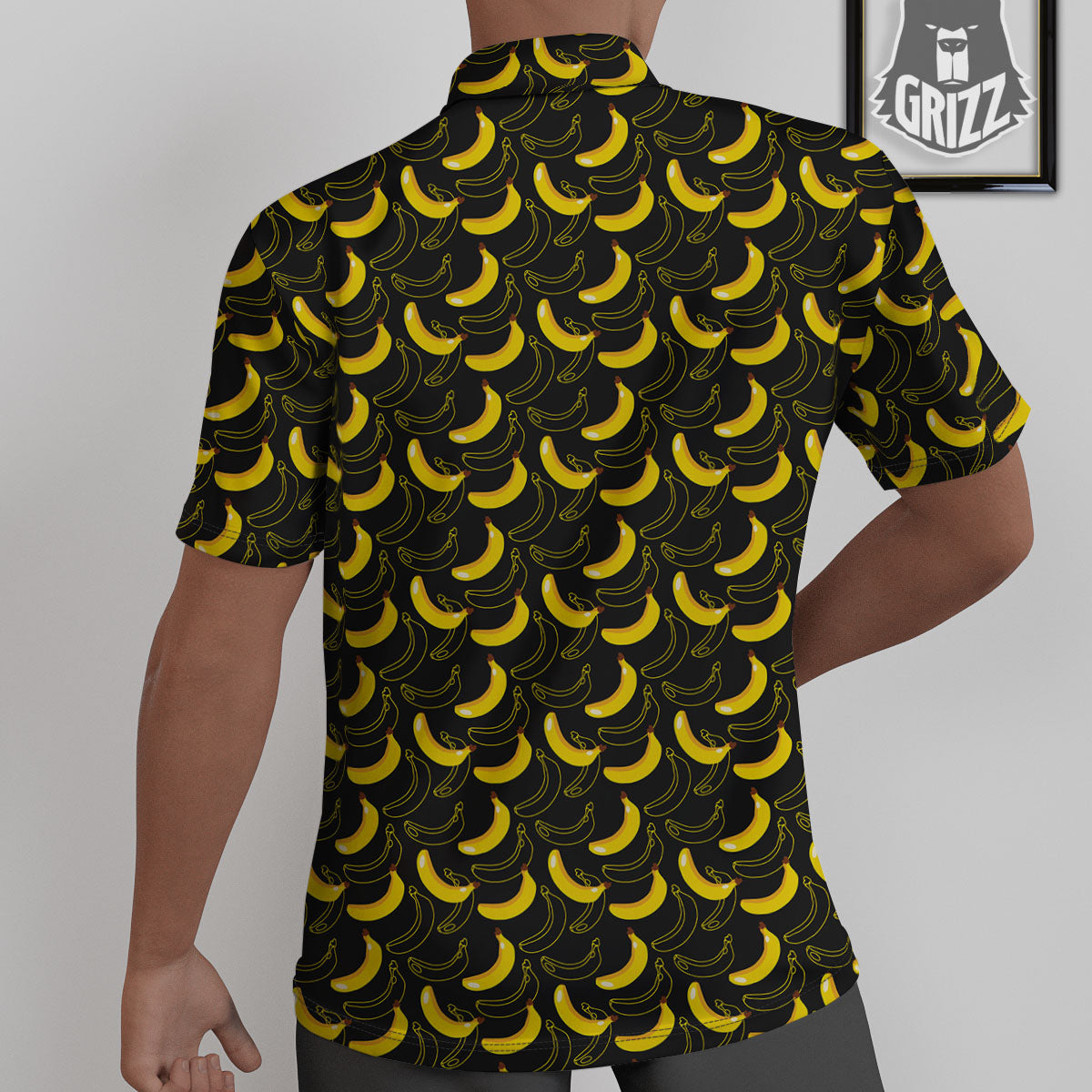 Banana Black Cartoon Print Pattern Untucked Shirts-grizzshop