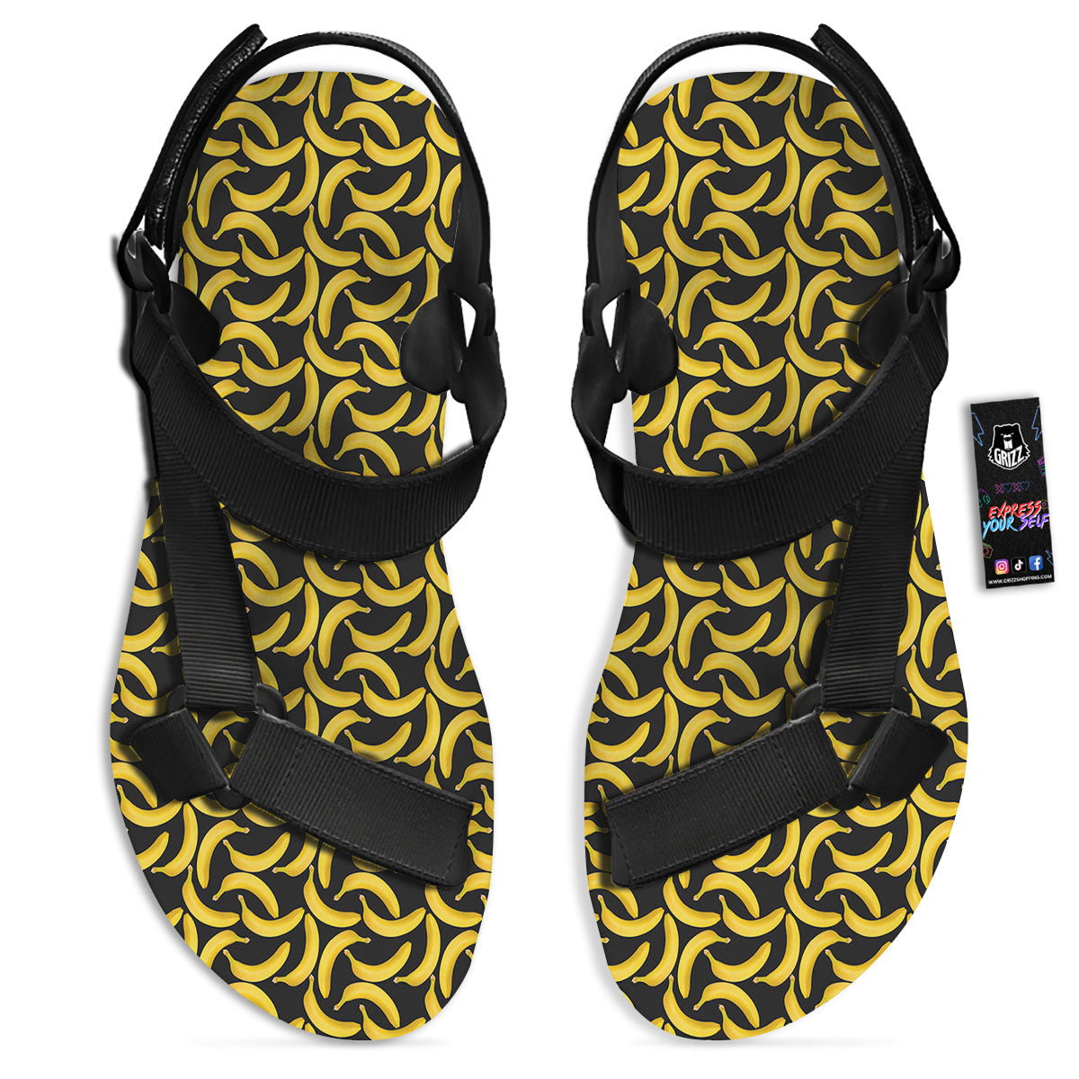 Banana Black Print Pattern Black Open Toe Sandals-grizzshop