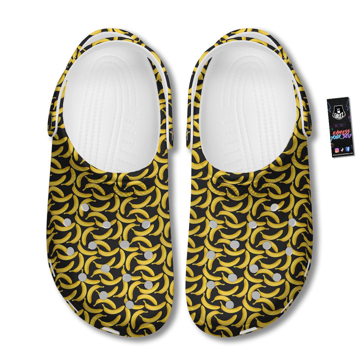 Banana Black Print Pattern Clog-grizzshop