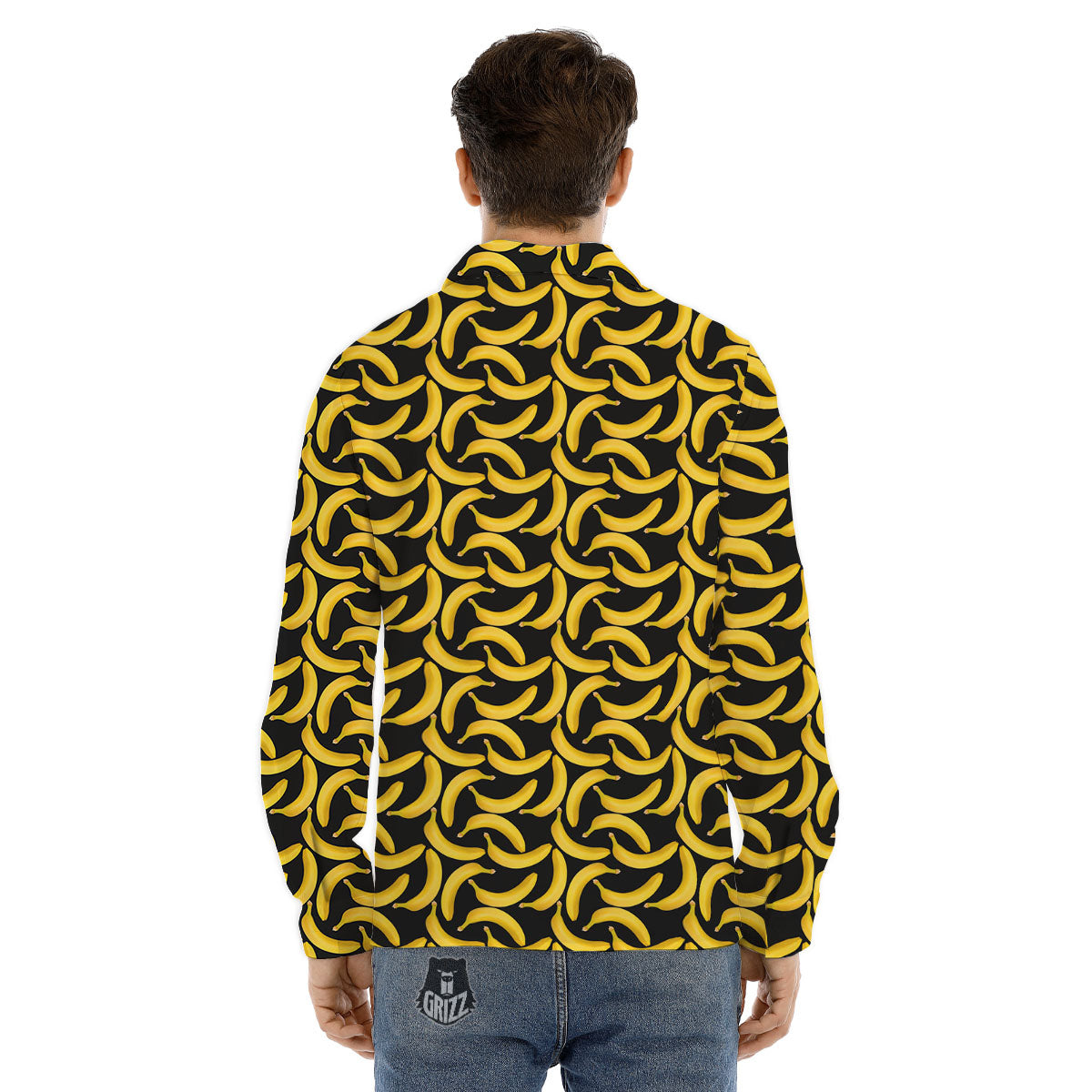 Banana Black Print Pattern Men's Dress Shirts-grizzshop