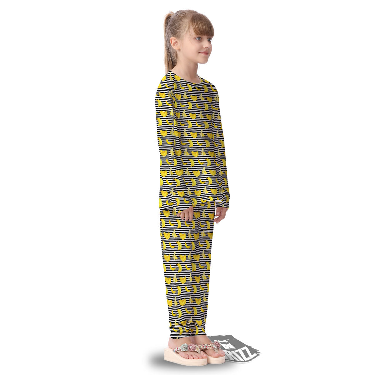 Banana Black Striped Print Pattern Kid's Pajamas-grizzshop