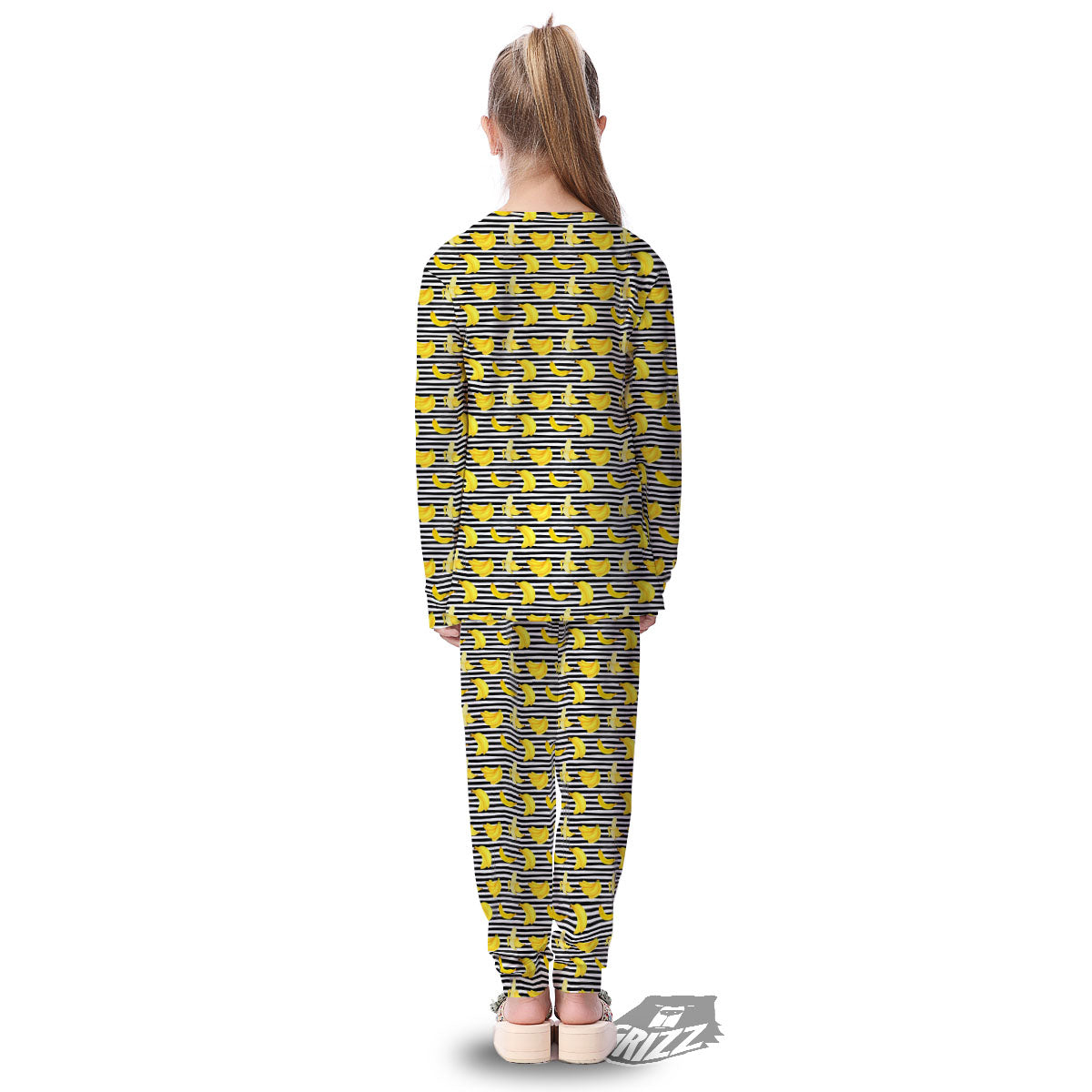 Banana Black Striped Print Pattern Kid's Pajamas-grizzshop