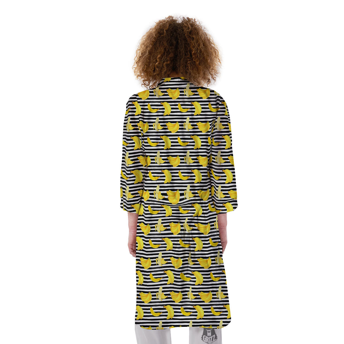 Banana Black Striped Print Pattern Kimono-grizzshop
