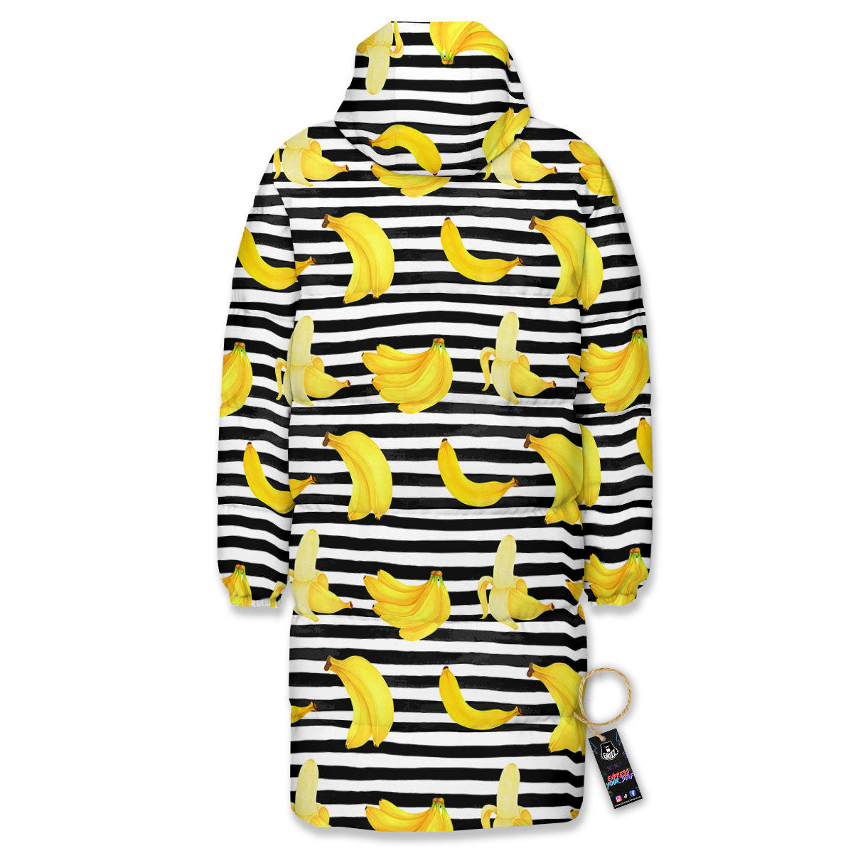 Banana Black Striped Print Pattern Long Down Jacket-grizzshop