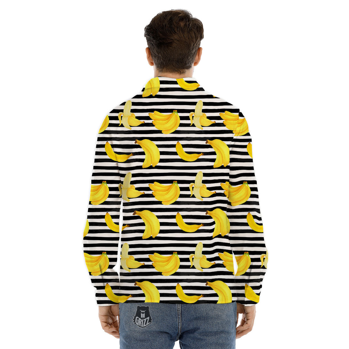 Banana Black Striped Print Pattern Men's Dress Shirts-grizzshop