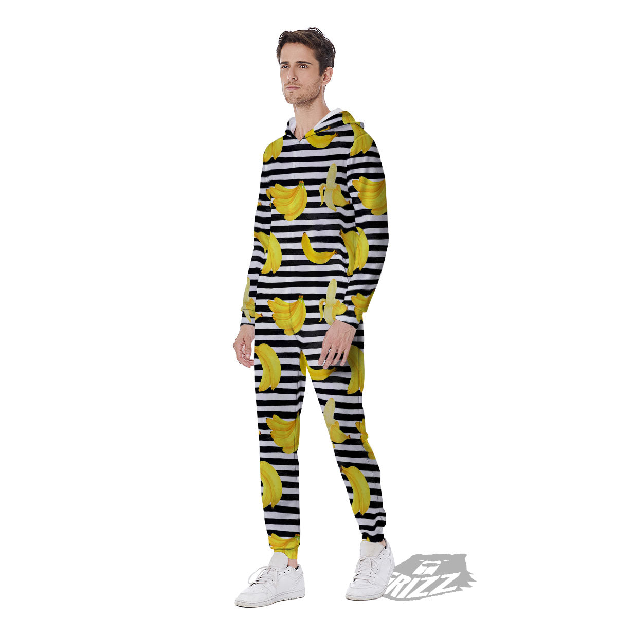 Banana Black Striped Print Pattern Men's Jumpsuit-grizzshop