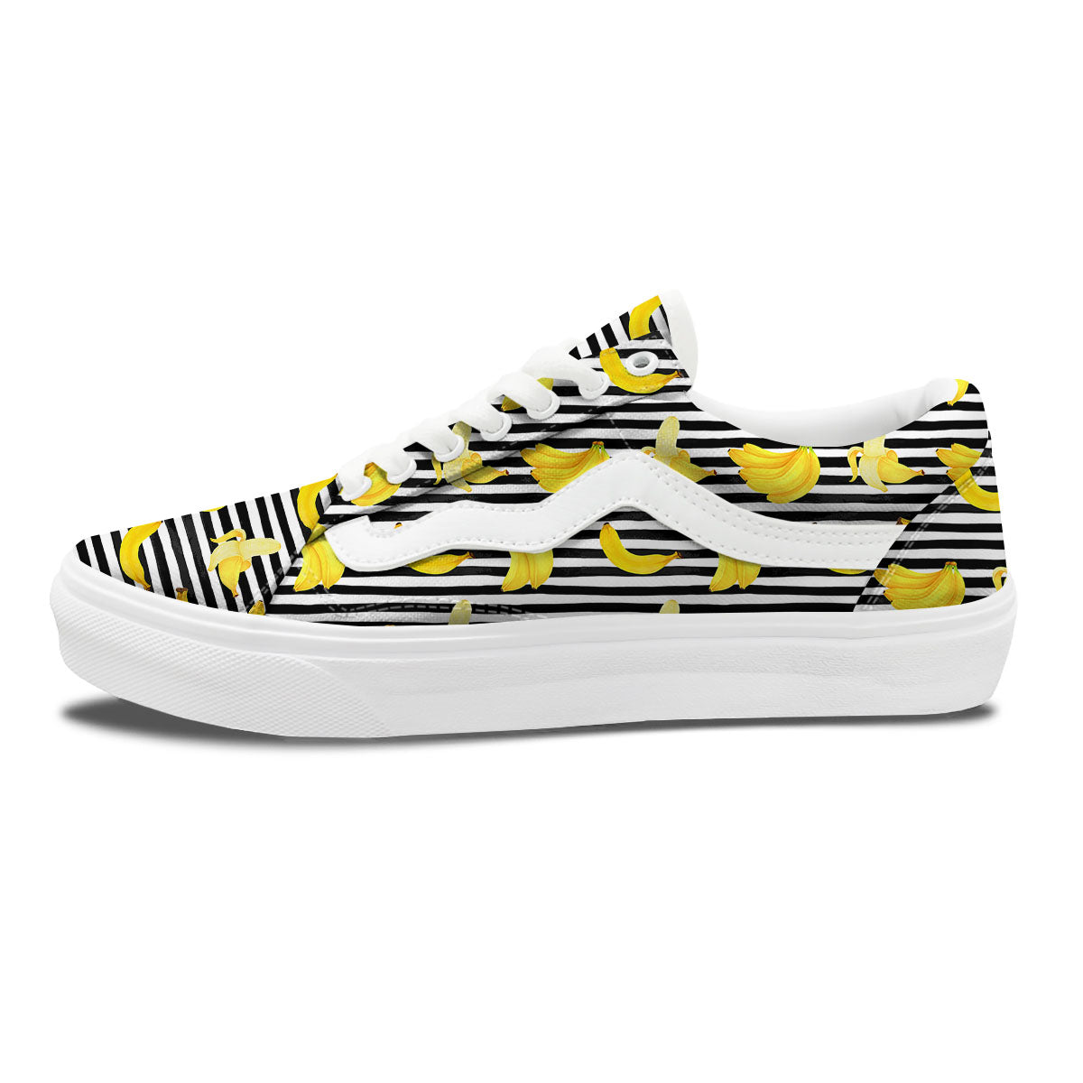 Banana Black Striped Print Pattern Skate Shoes-grizzshop