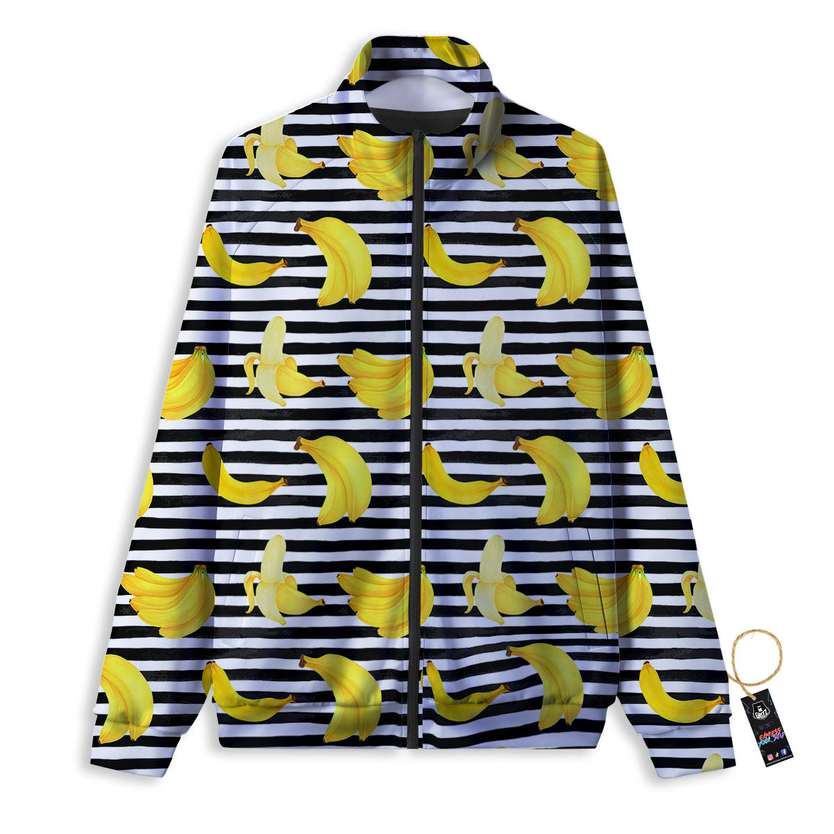 Banana Black Striped Print Pattern Track Jacket-grizzshop