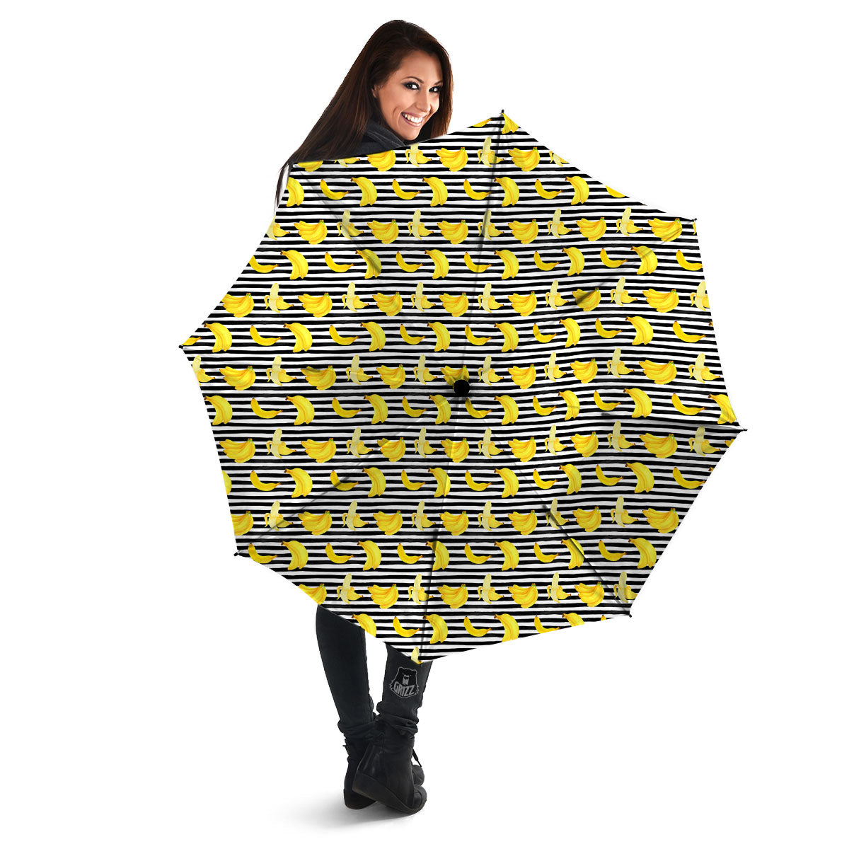 Banana Black Striped Print Pattern Umbrella-grizzshop