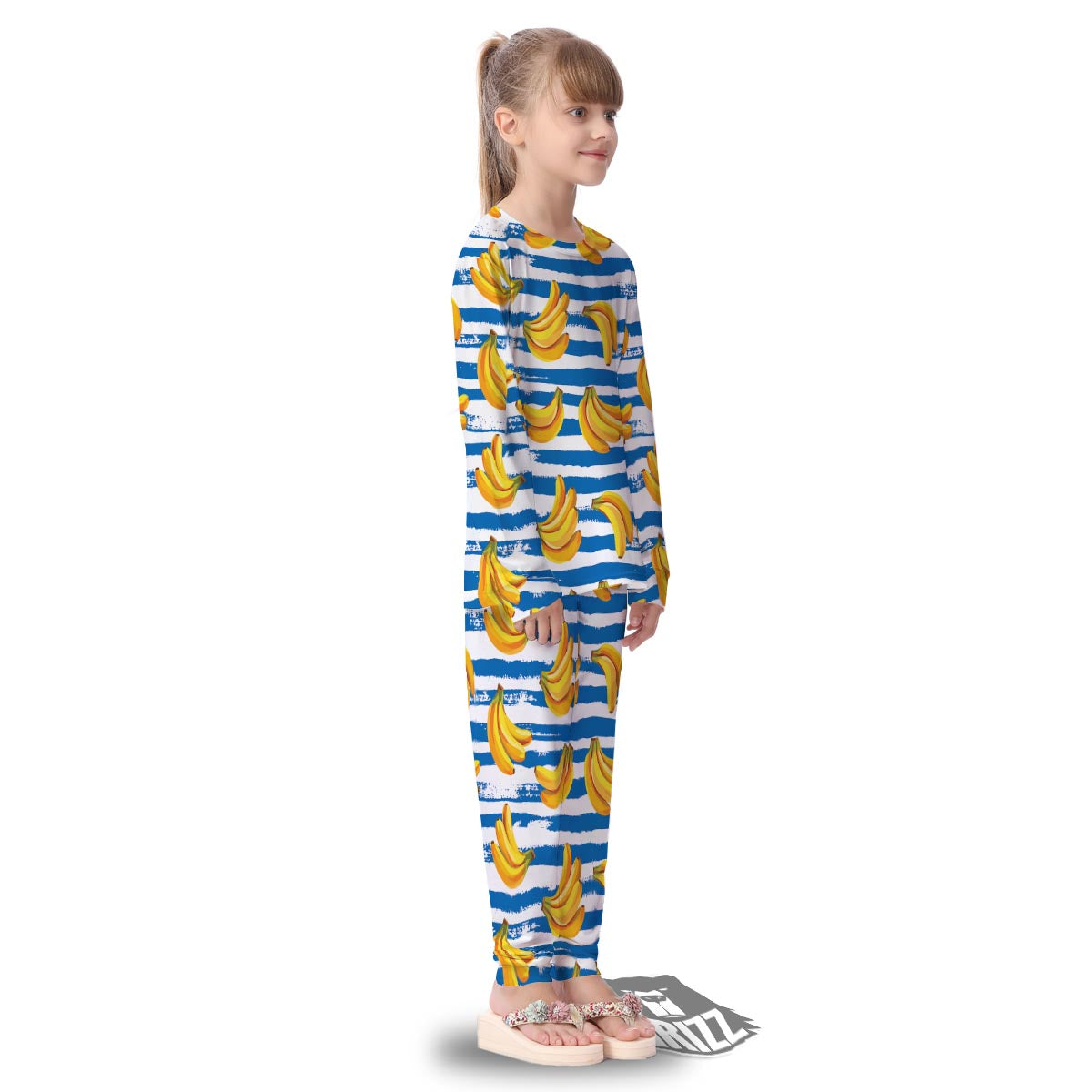 Banana Blue And White Striped Print Pattern Kid's Pajamas-grizzshop