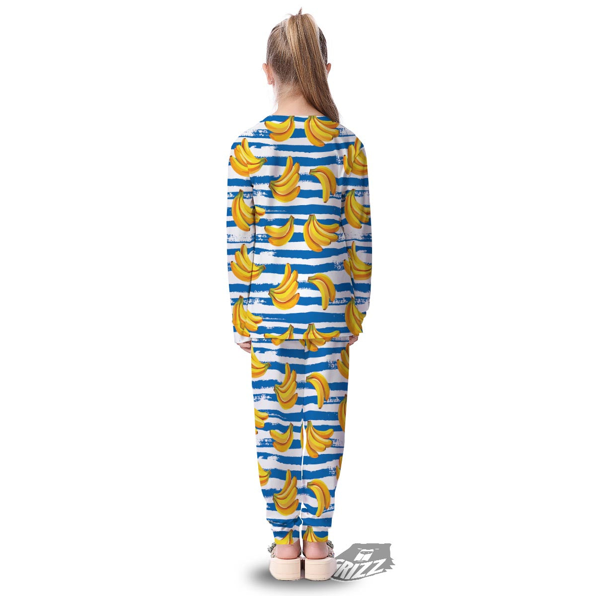 Banana Blue And White Striped Print Pattern Kid's Pajamas-grizzshop