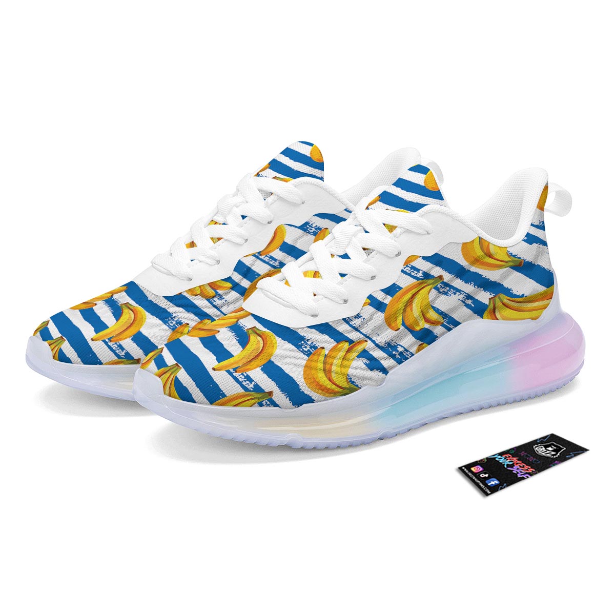 Banana Blue And White Striped Print Pattern Running Sneakers-grizzshop