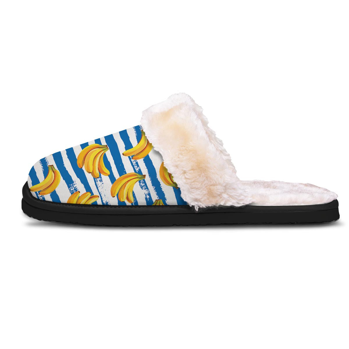 Banana Blue And White Striped Print Pattern Slippers-grizzshop