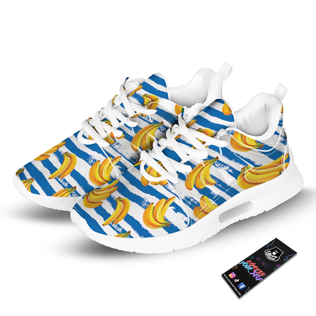 Banana Blue And White Striped Print Pattern Tennis Shoes-grizzshop