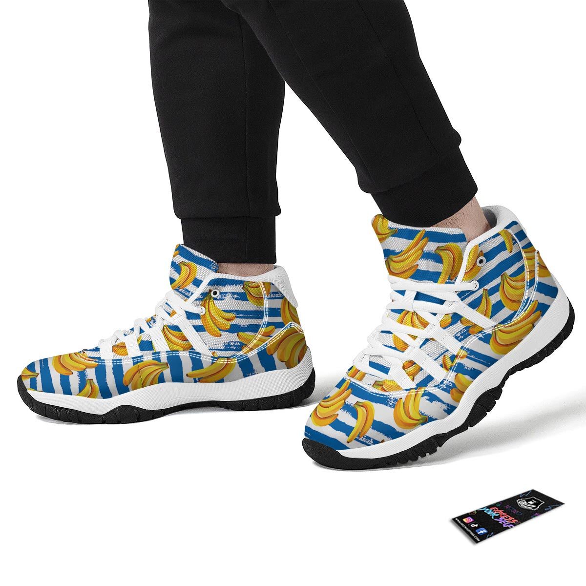 Banana Blue And White Striped Print Pattern White Bball Shoes-grizzshop