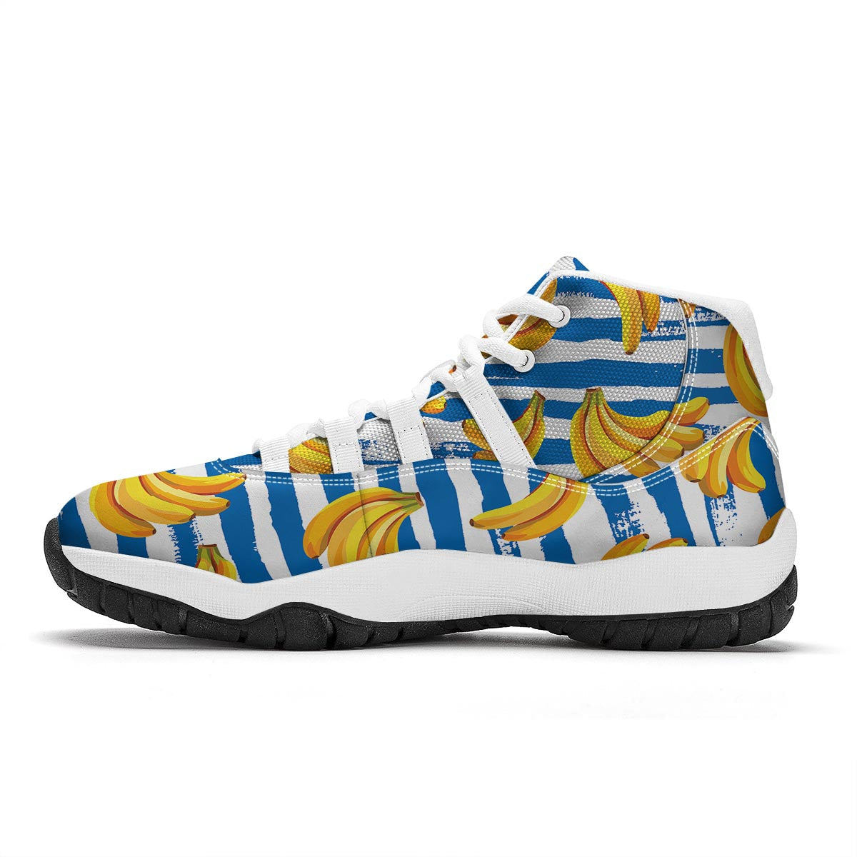 Banana Blue And White Striped Print Pattern White Bball Shoes-grizzshop