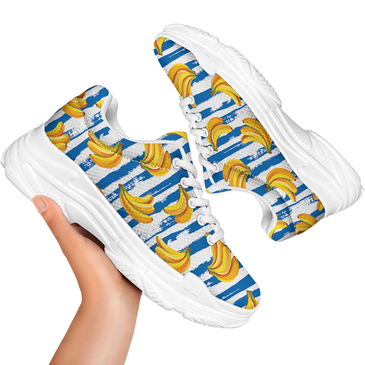 Banana Blue And White Striped Print Pattern White Chunky Shoes-grizzshop