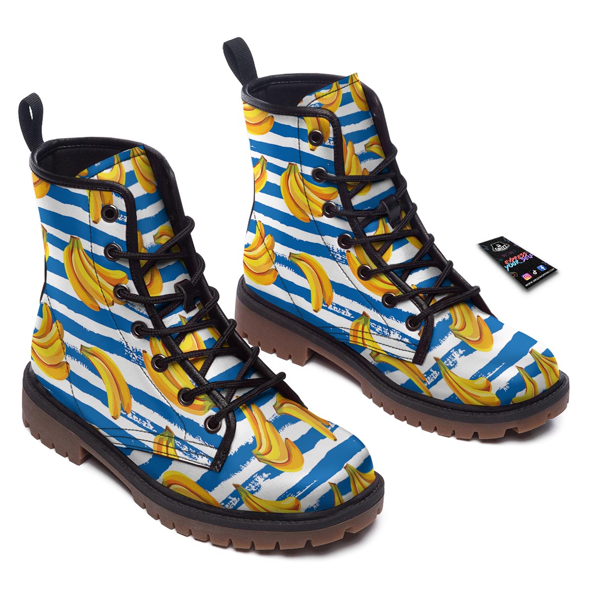 Banana Blue And White Striped Print Pattern Work Boots-grizzshop