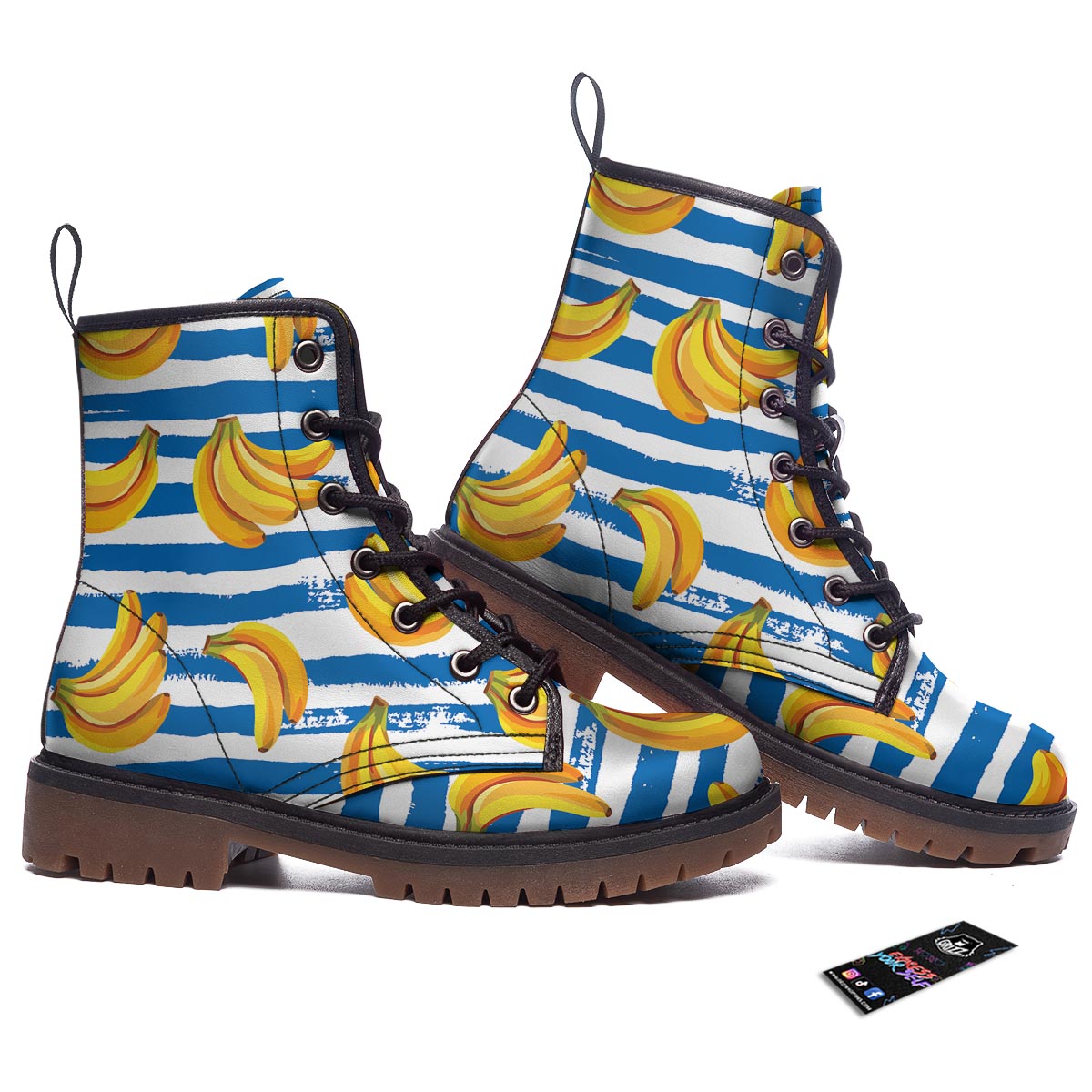 Banana Blue And White Striped Print Pattern Work Boots-grizzshop