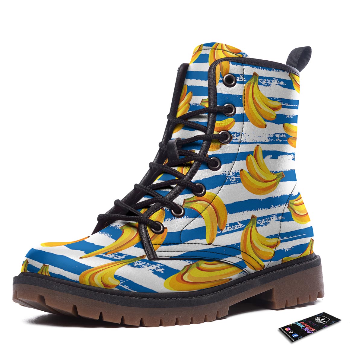 Banana Blue And White Striped Print Pattern Work Boots-grizzshop