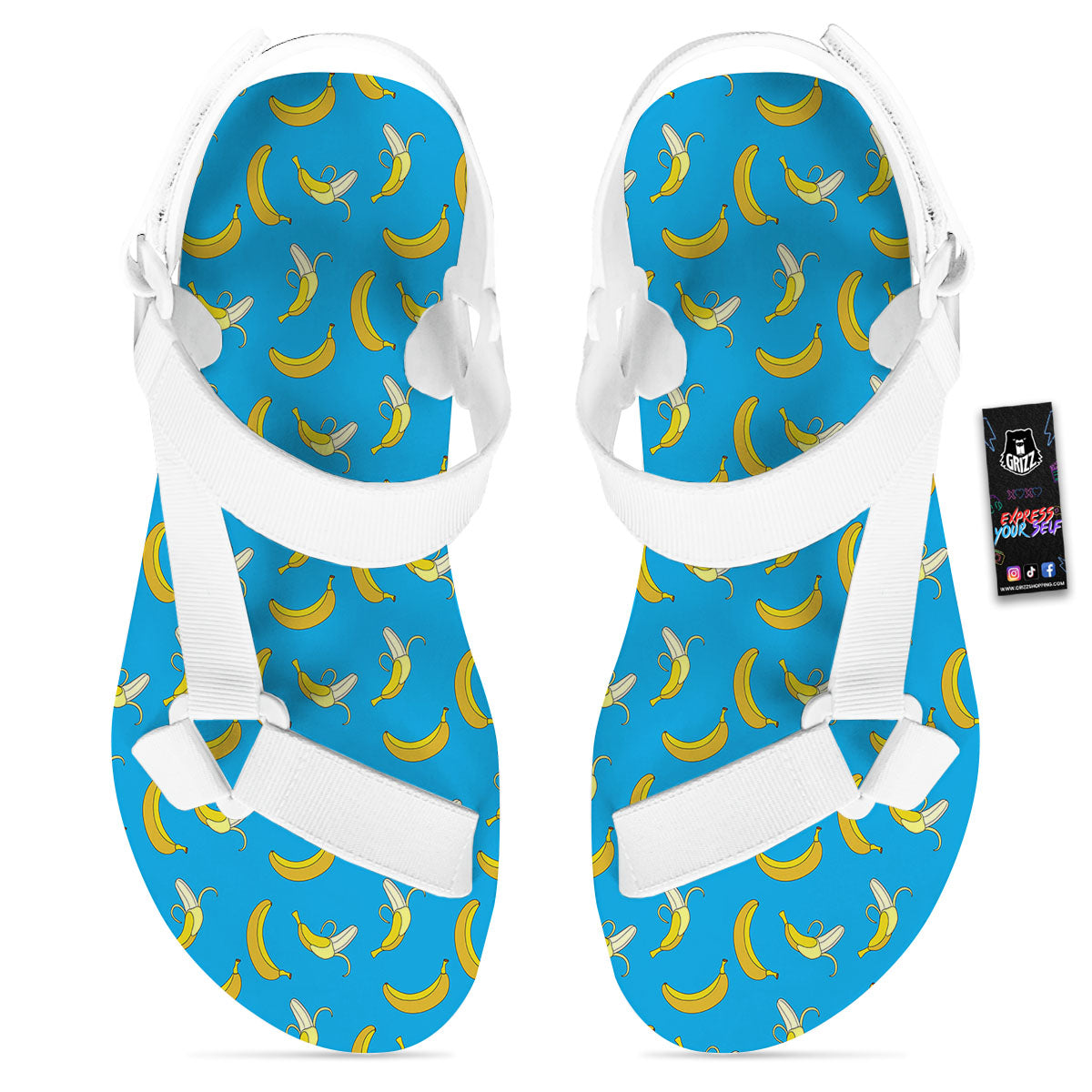 Banana Blue Print Pattern White Open Toe Sandals-grizzshop