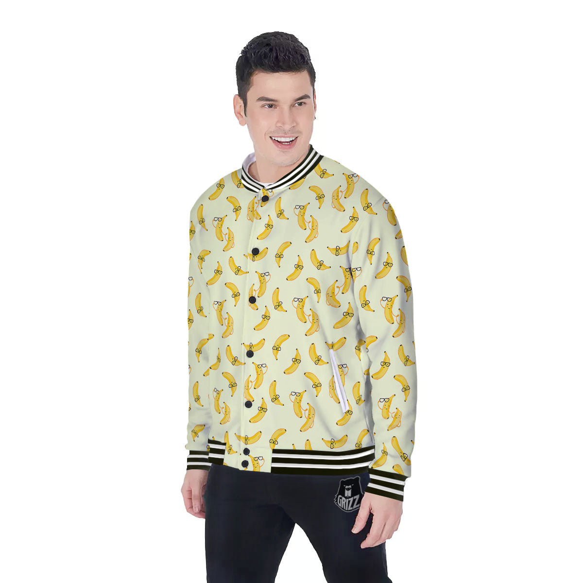 Banana Cute Print Pattern Baseball Jacket-grizzshop