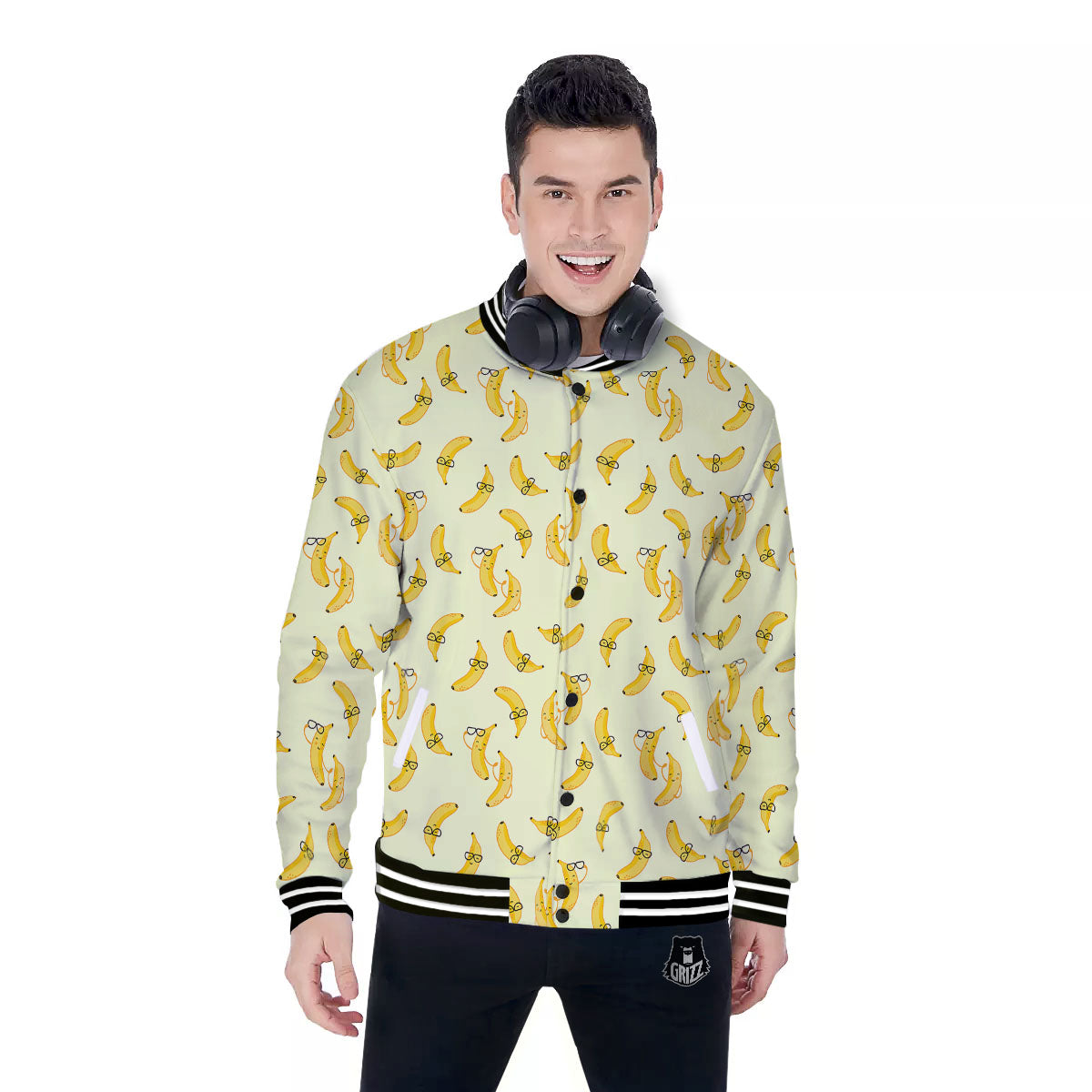 Banana Cute Print Pattern Baseball Jacket-grizzshop