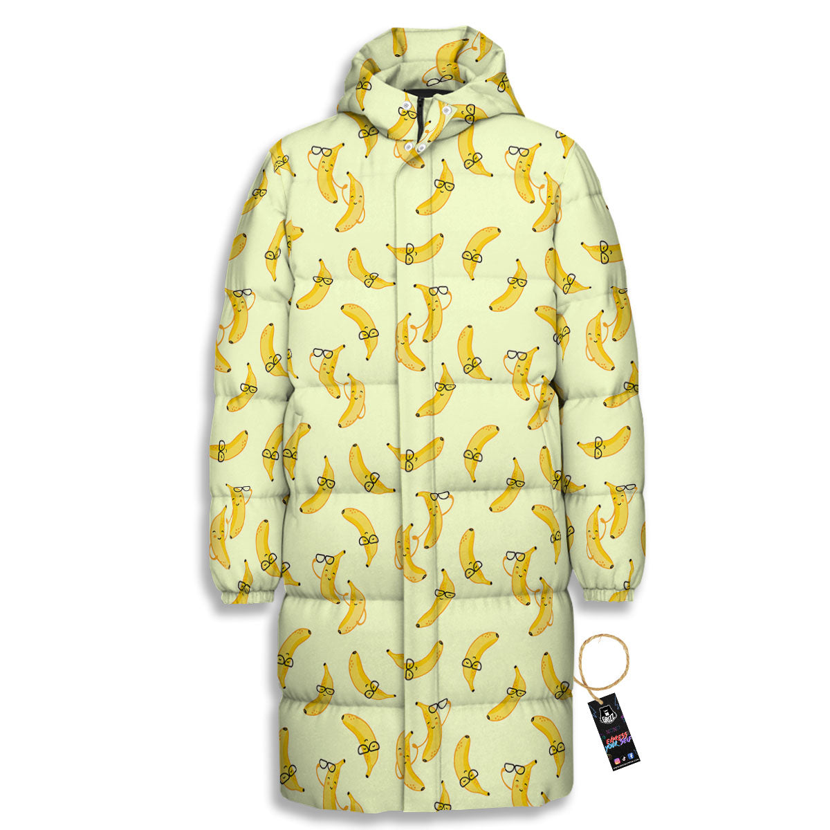 Banana Cute Print Pattern Long Down Jacket-grizzshop