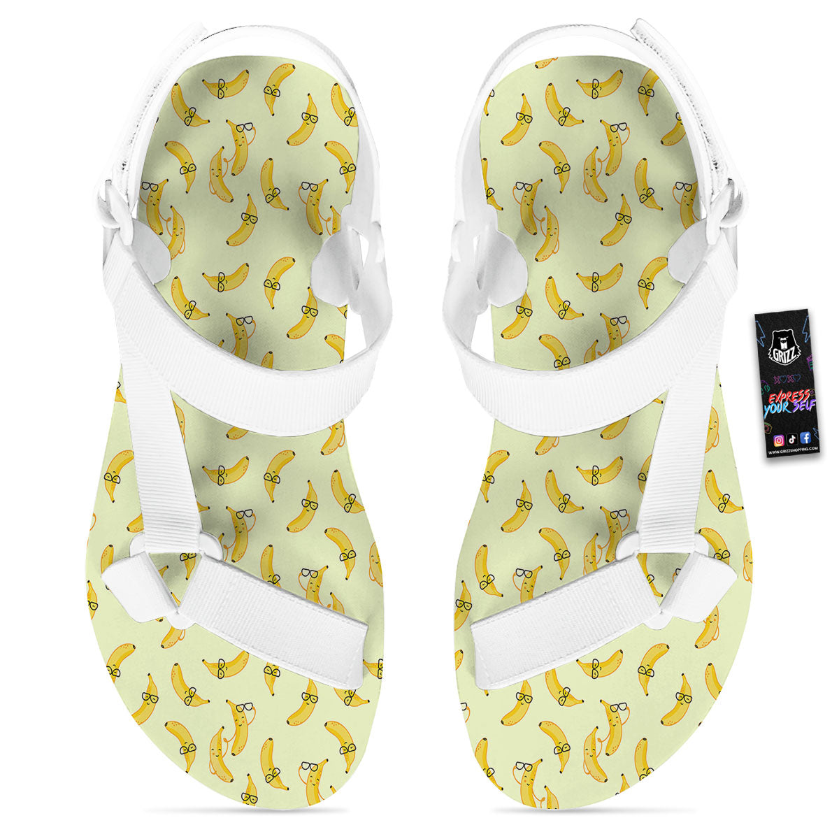 Banana Cute Print Pattern White Open Toe Sandals-grizzshop