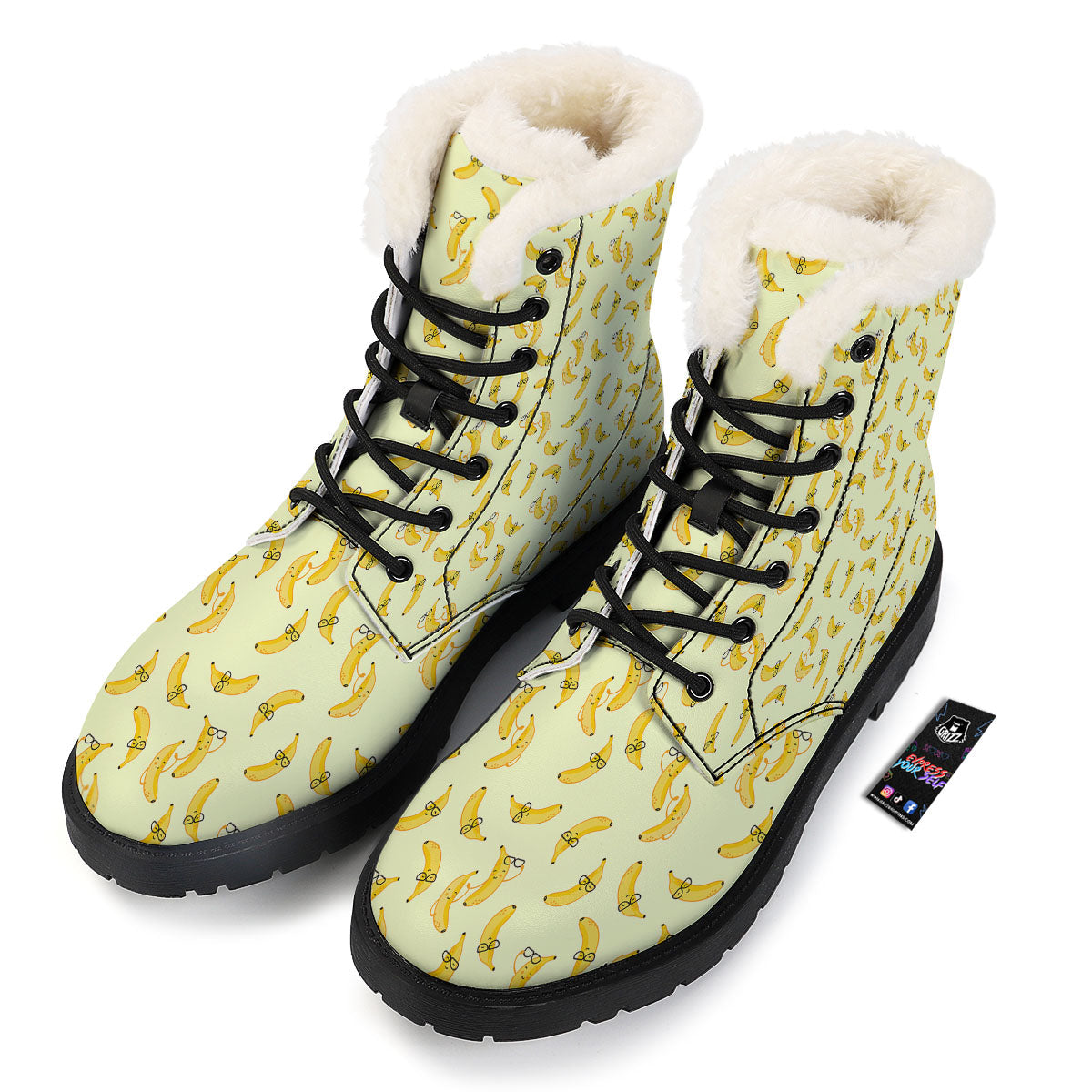 Banana Cute Print Pattern Winter Boots-grizzshop