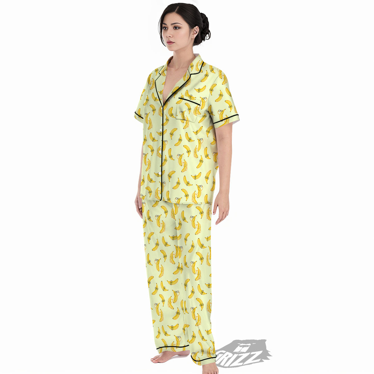 Banana Cute Print Pattern Women's Pajamas Set-grizzshop