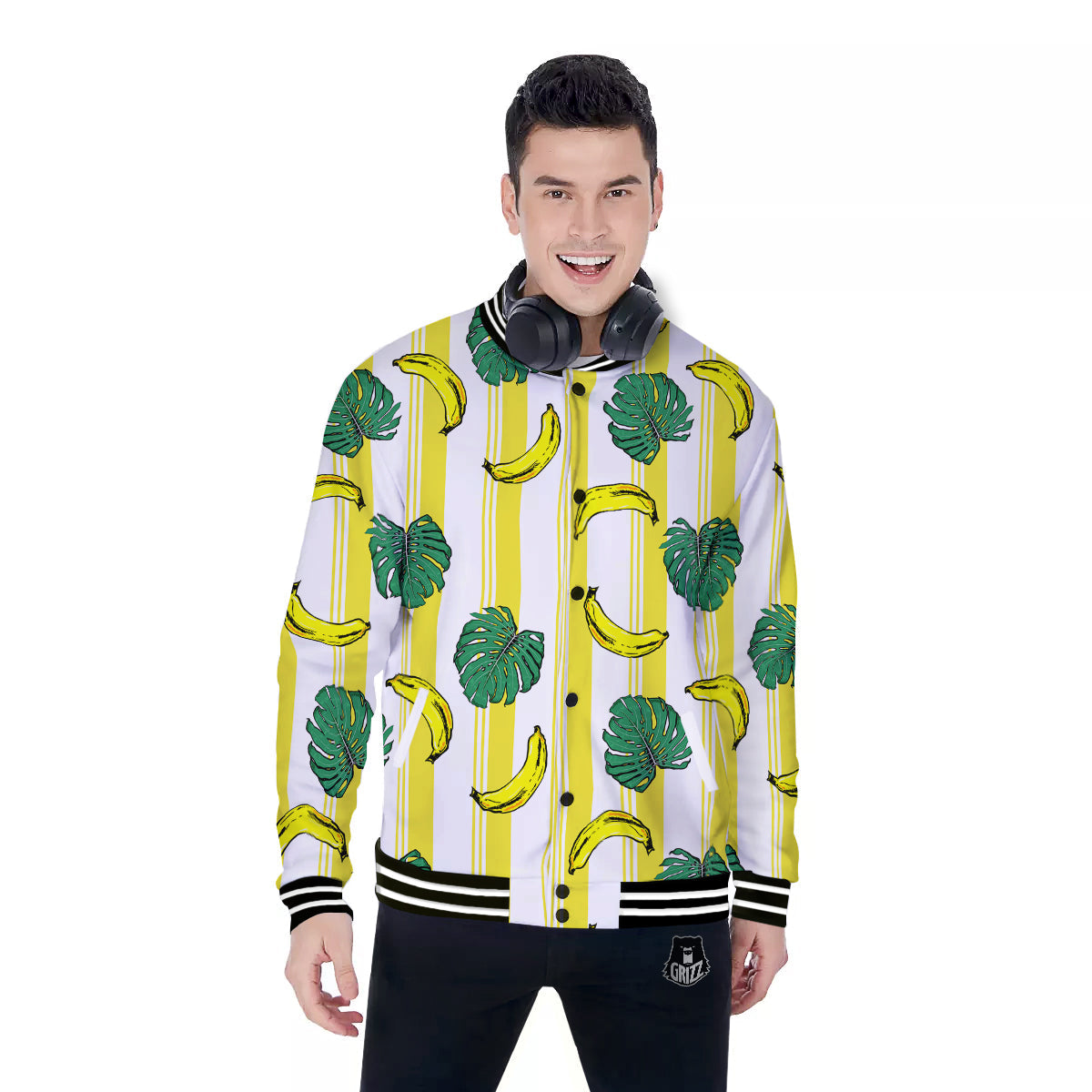 Banana Geometric Yellow Print Pattern Baseball Jacket-grizzshop