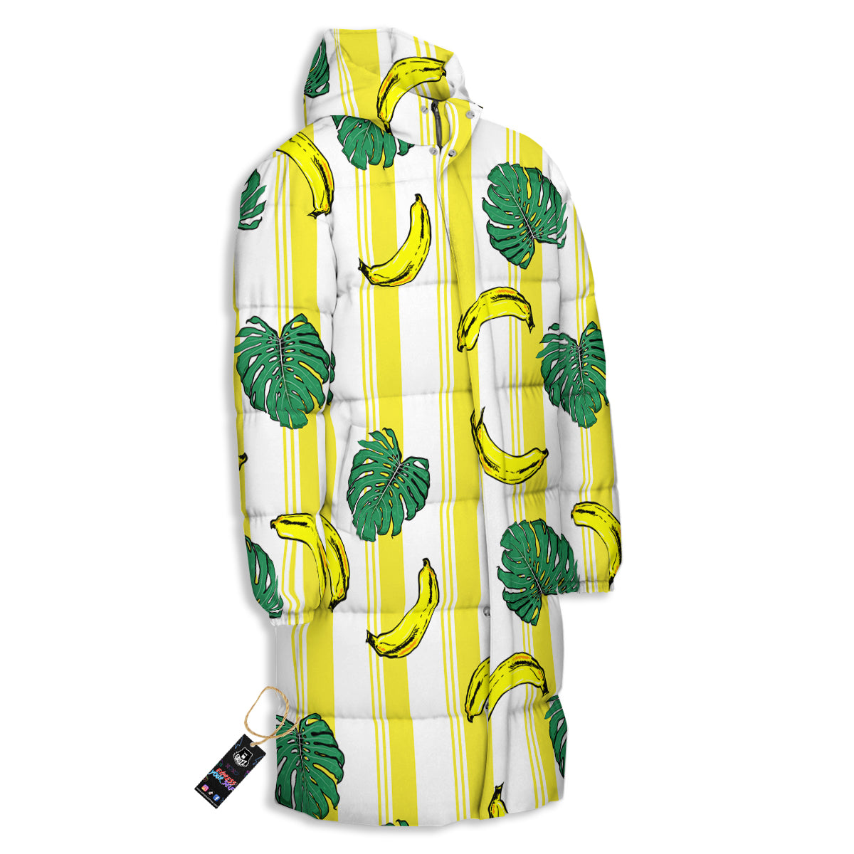 Banana Geometric Yellow Print Pattern Long Down Jacket-grizzshop