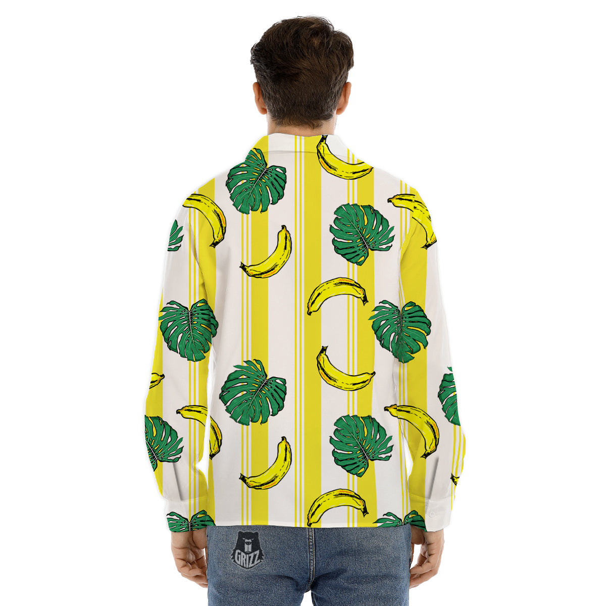 Banana Geometric Yellow Print Pattern Men's Dress Shirts-grizzshop