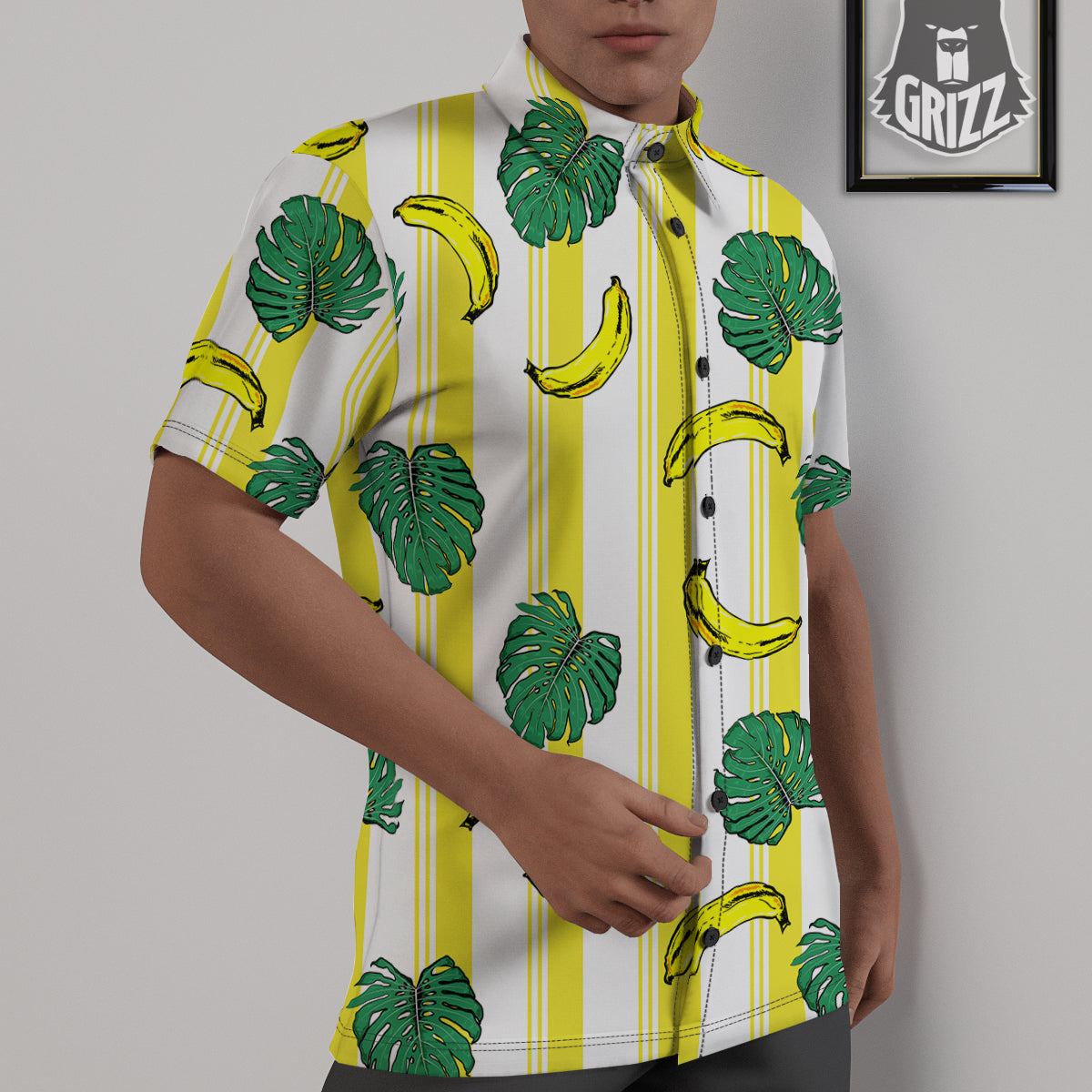 Banana Geometric Yellow Print Pattern Untucked Shirts-grizzshop