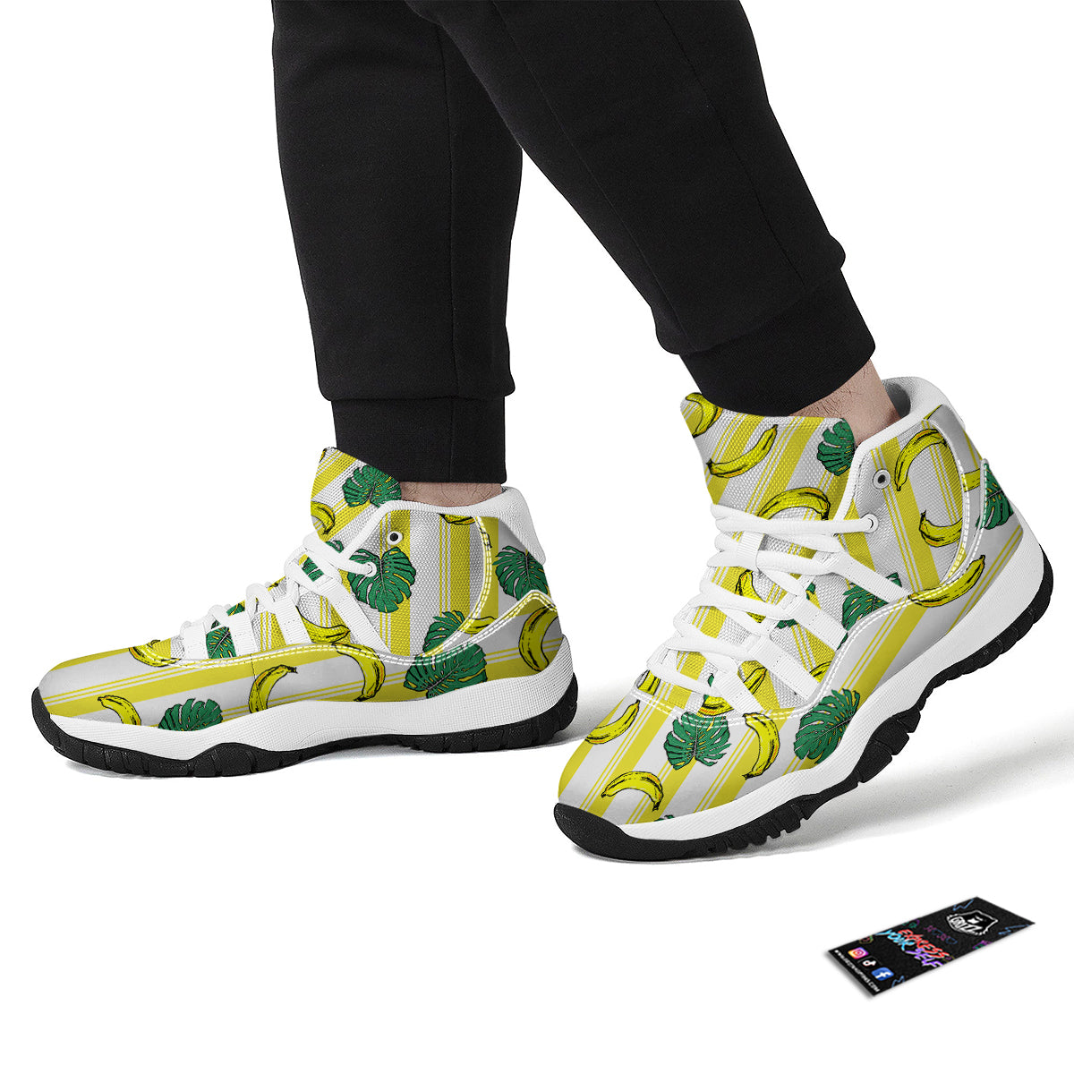 Banana Geometric Yellow Print Pattern White Bball Shoes-grizzshop