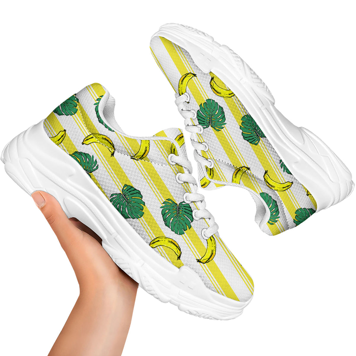 Banana Geometric Yellow Print Pattern White Chunky Shoes-grizzshop
