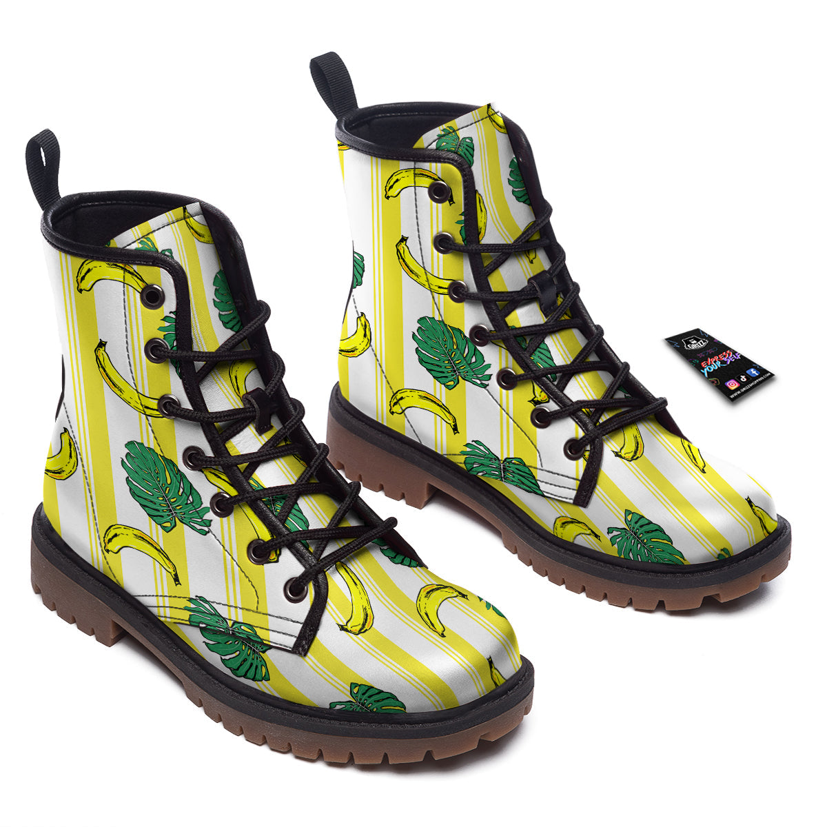 Banana Geometric Yellow Print Pattern Work Boots-grizzshop