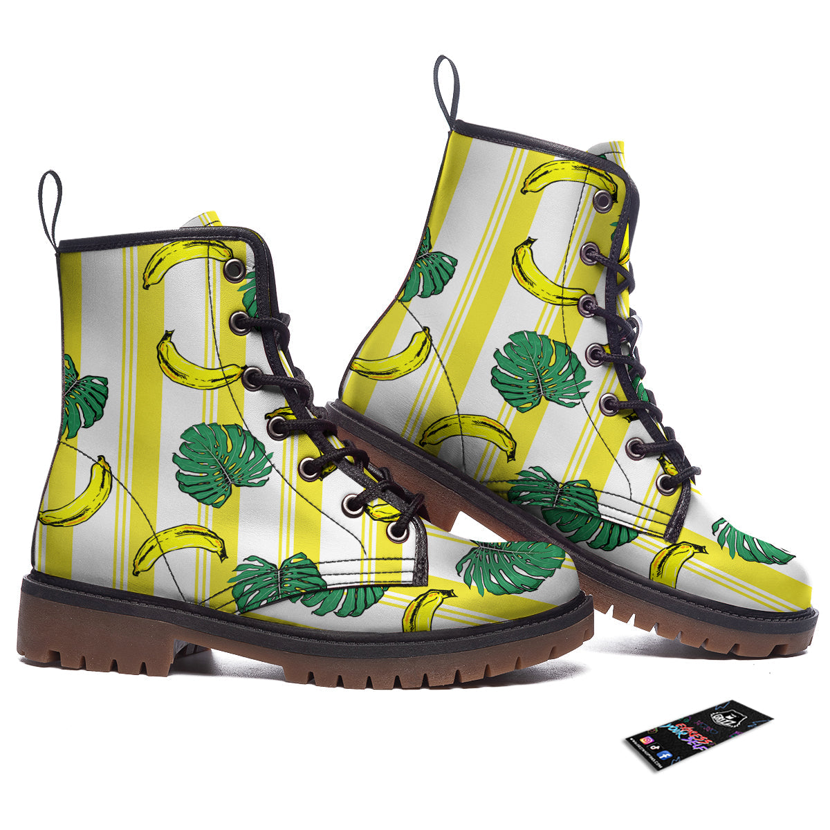 Banana Geometric Yellow Print Pattern Work Boots-grizzshop